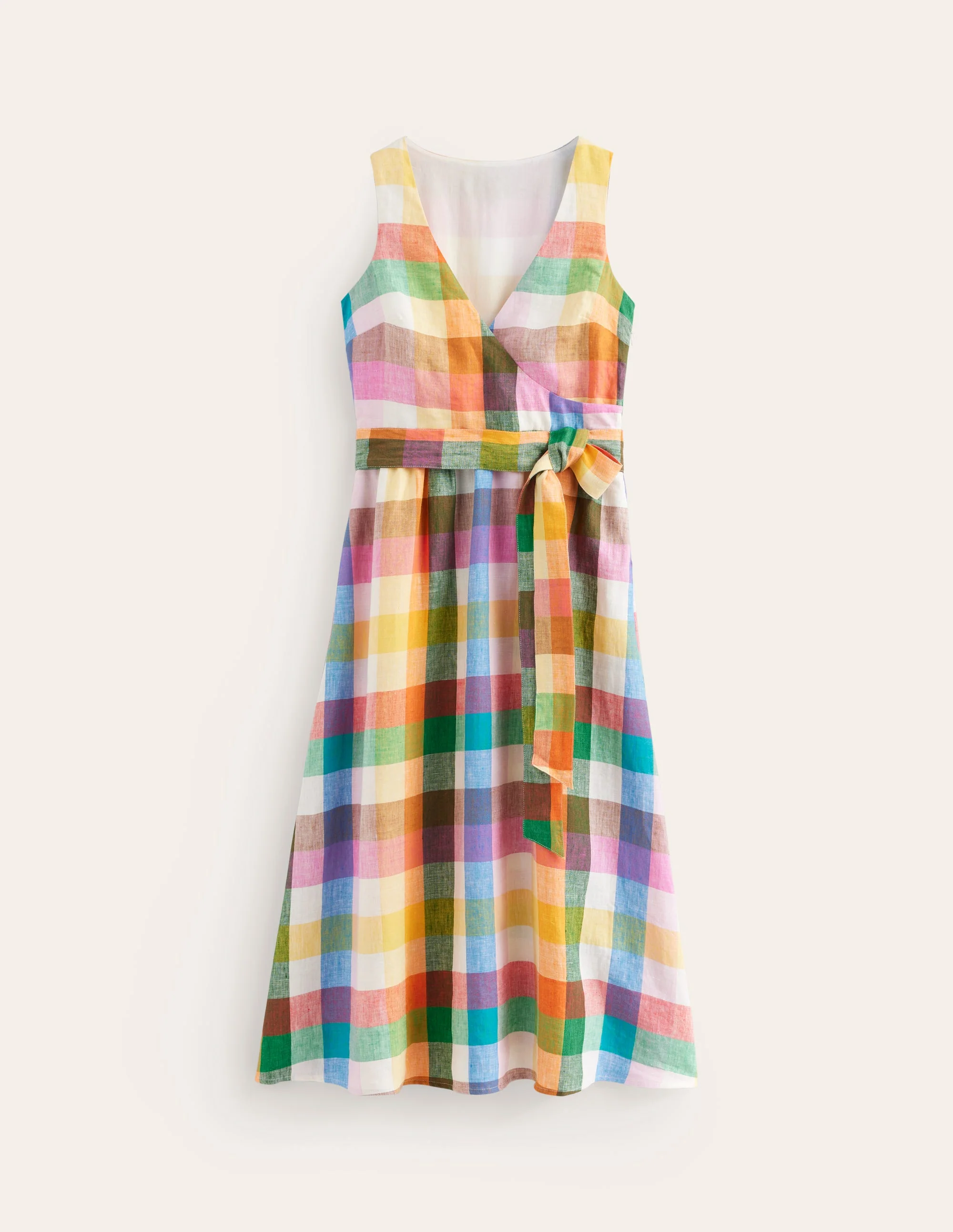 Midi-Wickelkleid aus Leinen-Leuchtende Neonfarben Bunt Vichykaro - Image 7
