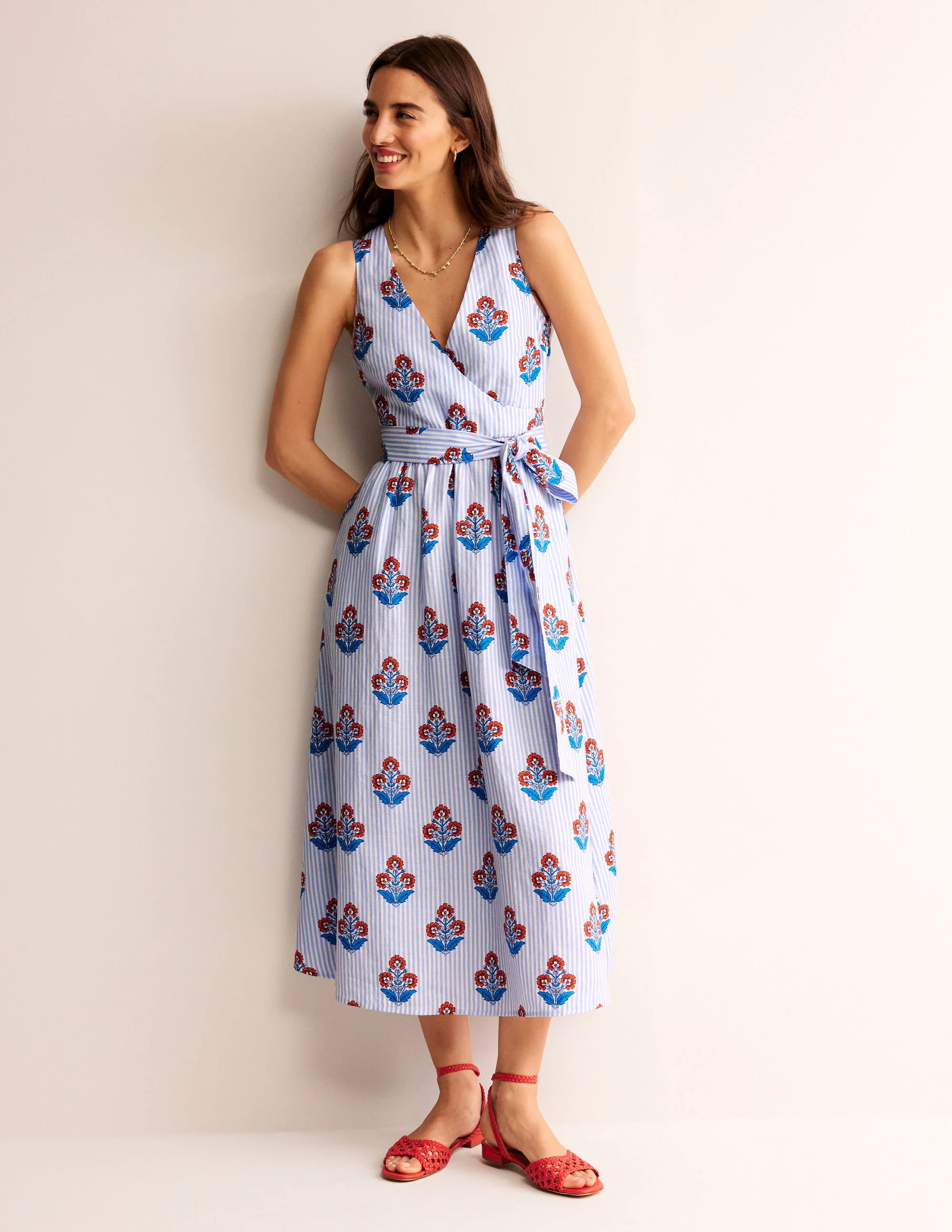 Midi-Wickelkleid aus Leinen-Mandarinenorange, Blütenstiel - Image 2