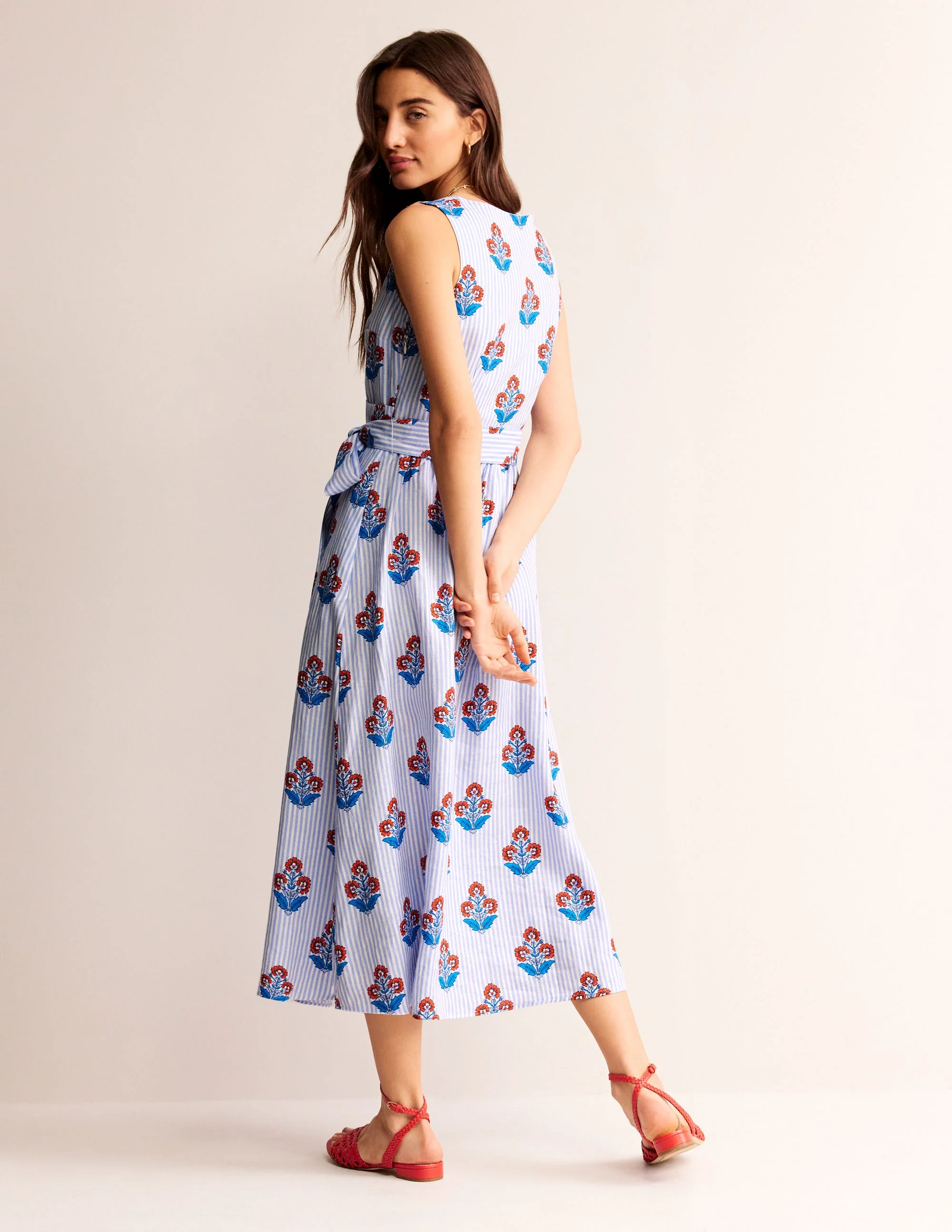 Midi-Wickelkleid aus Leinen-Mandarinenorange, Blütenstiel - Image 4