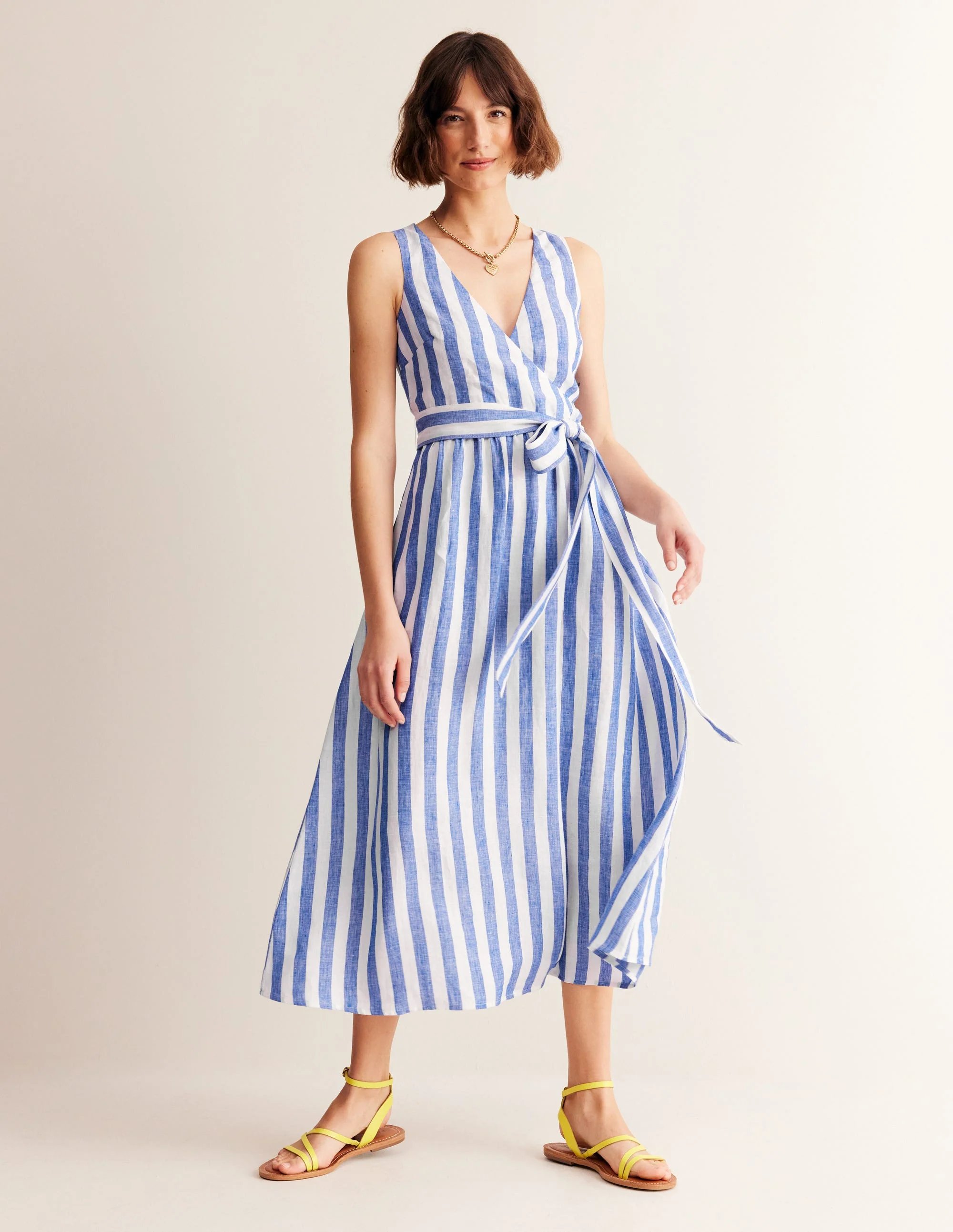 Midi-Wickelkleid aus Leinen-Surf The Web und Naturweiß - Image 4
