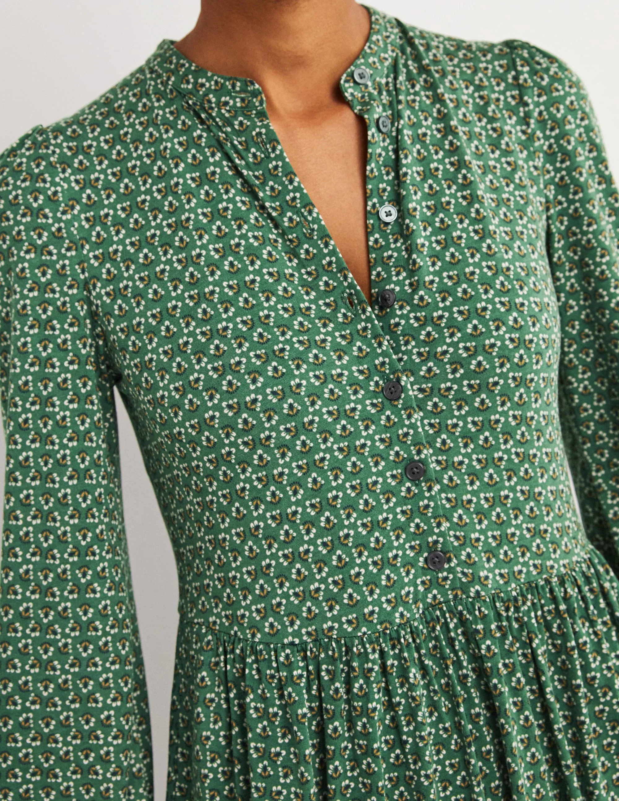 Midikleid aus Jersey mit Knopfleiste-Jägergrün, Diamantknospen - Image 2