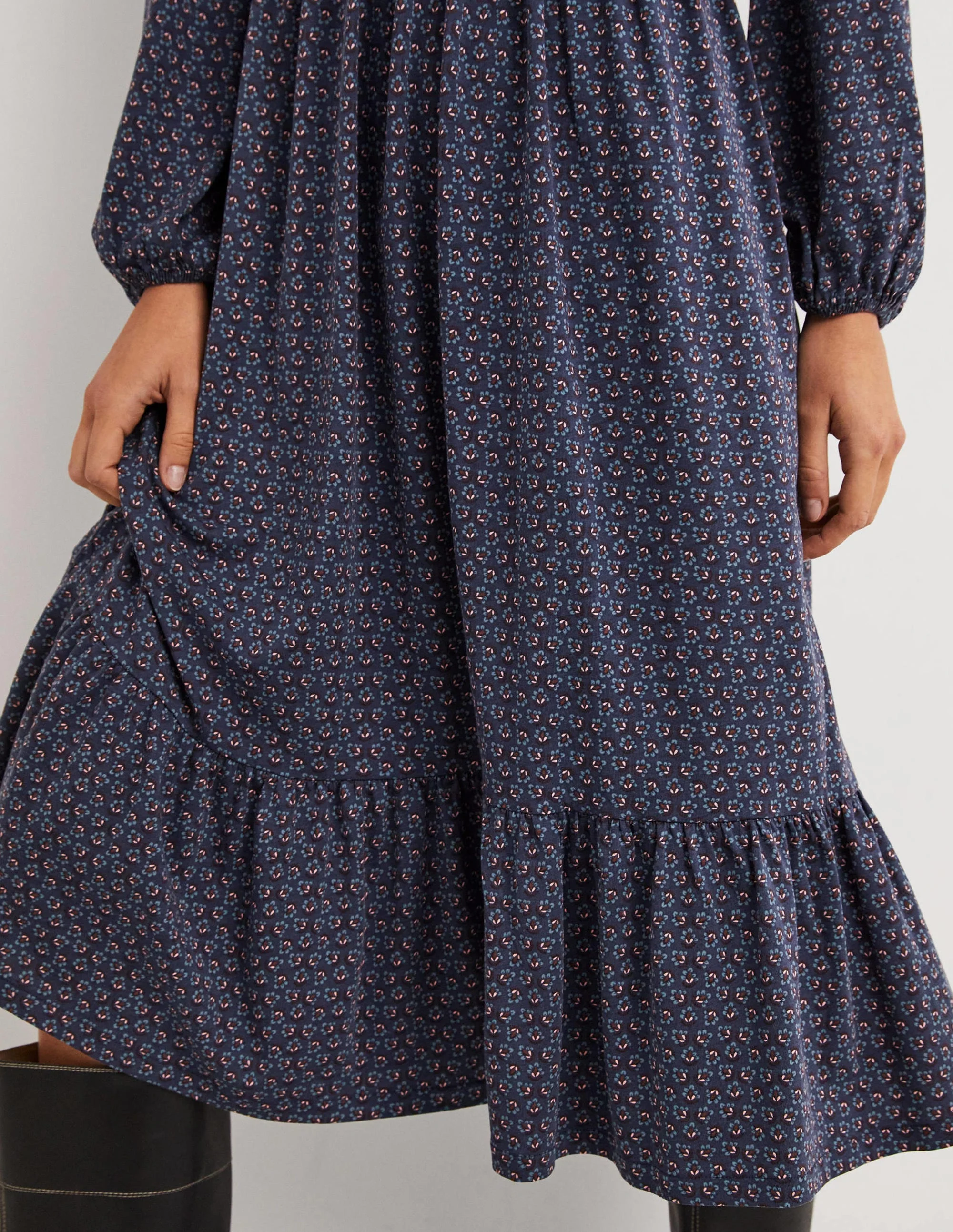 Midikleid aus Jersey mit Knopfleiste-Navy, Diamantknospen - Image 3