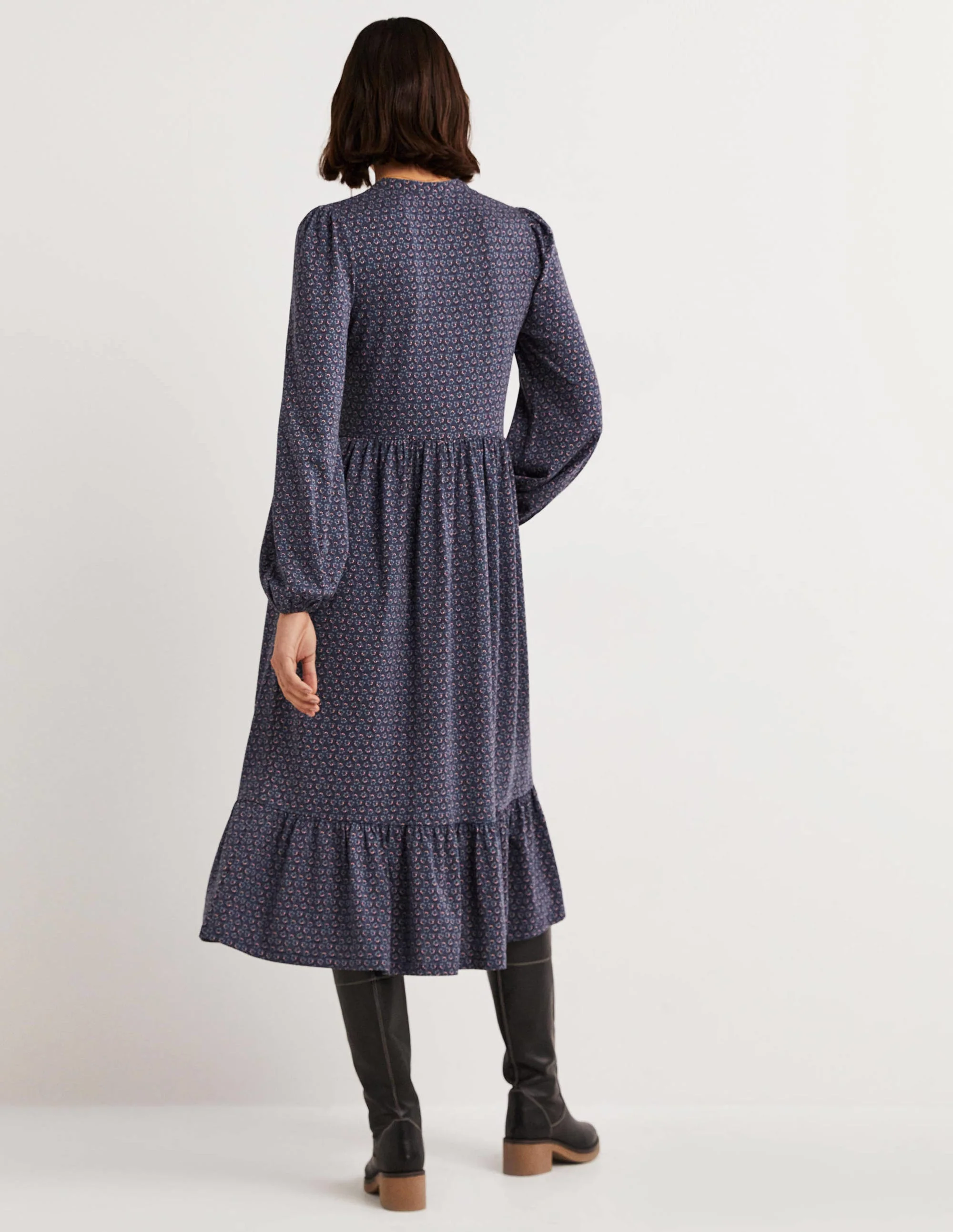 Midikleid aus Jersey mit Knopfleiste-Navy, Diamantknospen - Image 4