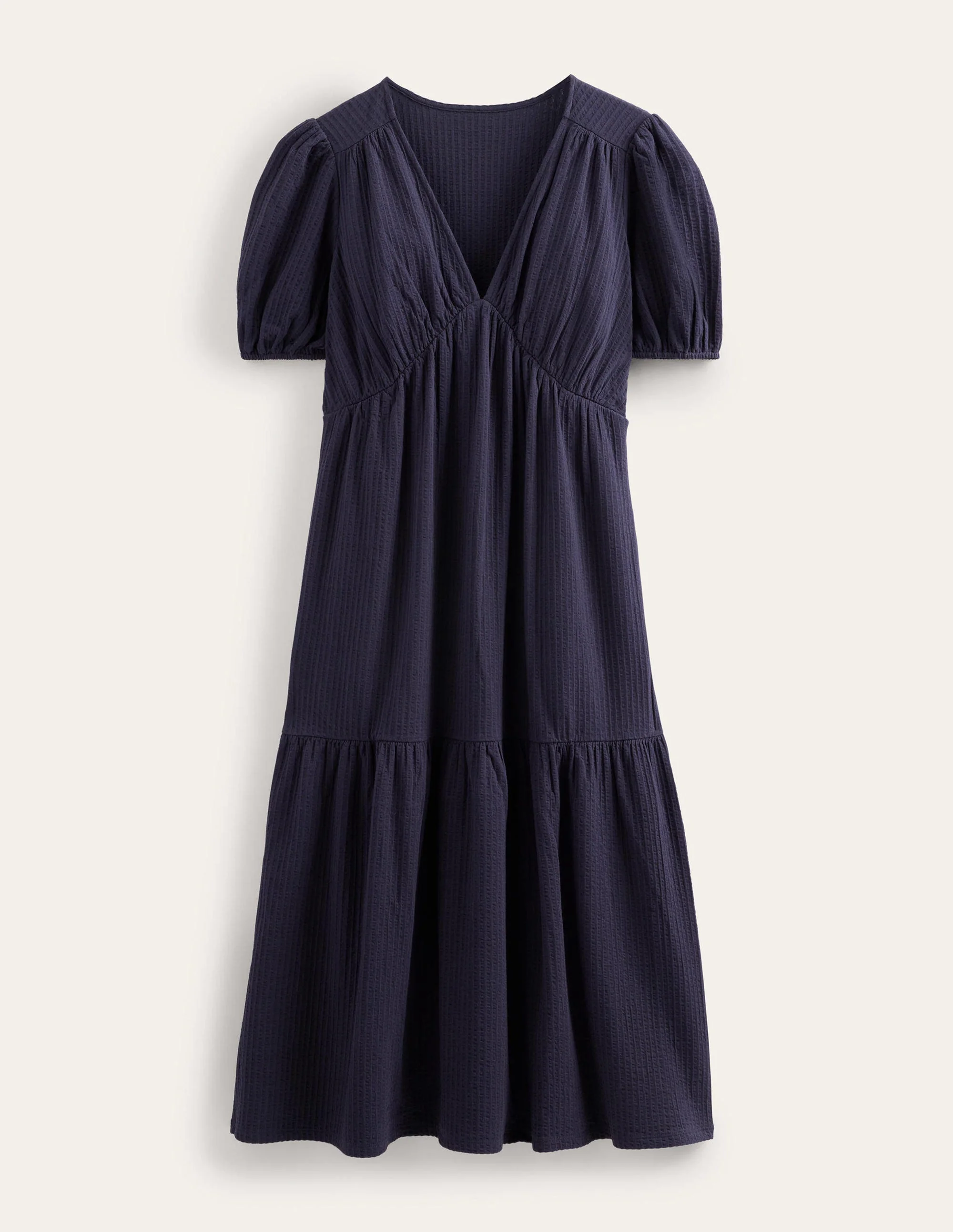 Midikleid aus Jersey-Seersucker-Marineblau - Image 5