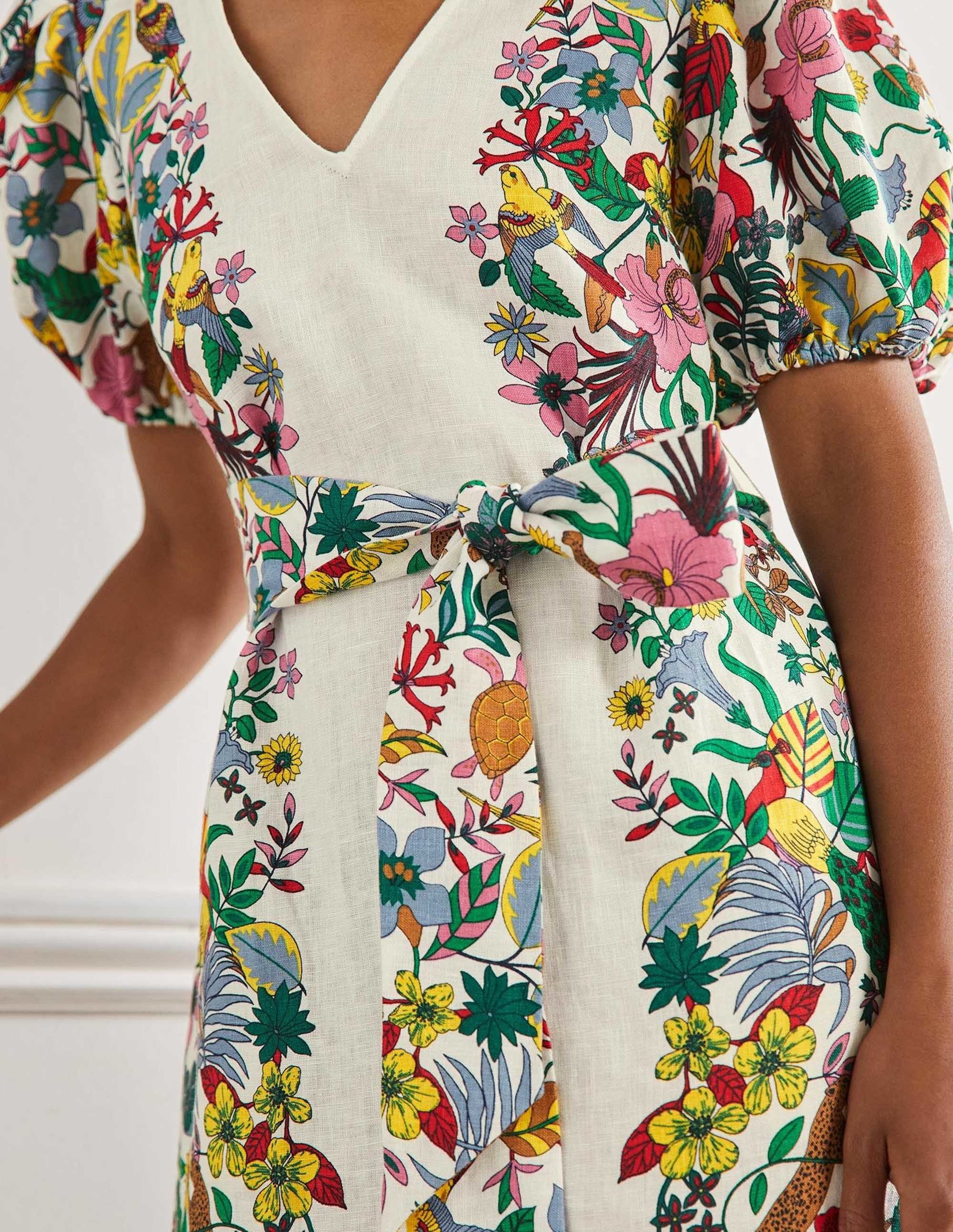 Midikleid aus Leinen mit Puffärmeln-Naturweiß, Exotisches Paradies - Image 5