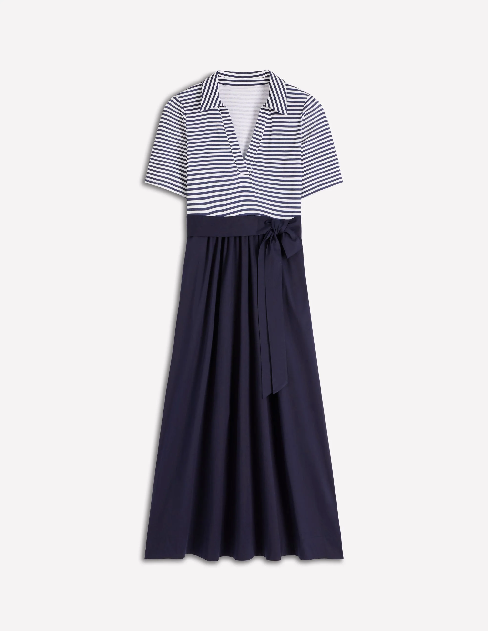 Midikleid aus Rippstick-Mix mit Kragen-Marineblau, Naturweiß Gestreift - Image 7