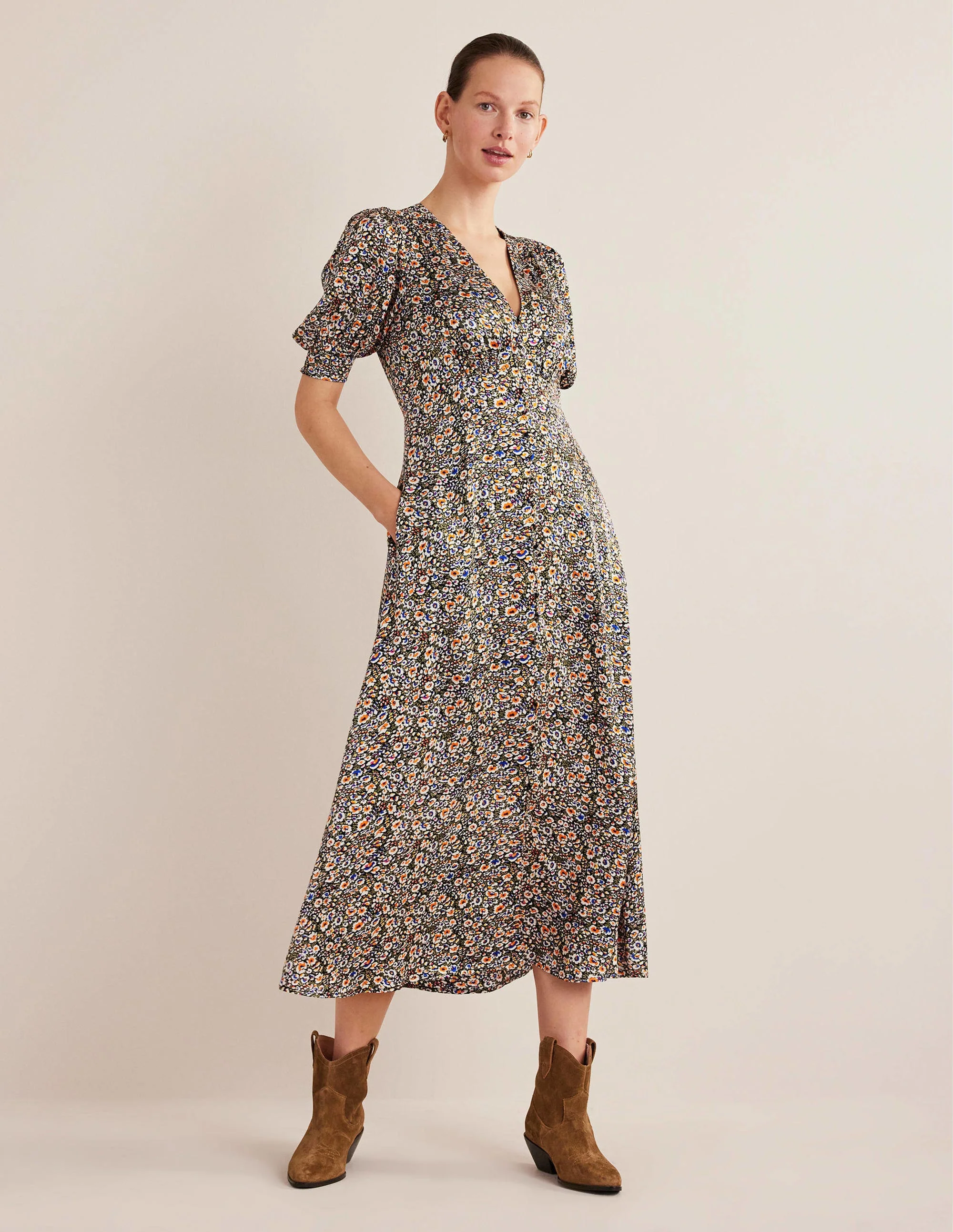 Midikleid aus Satin-Bunt, Paradiesblüten - Image 5