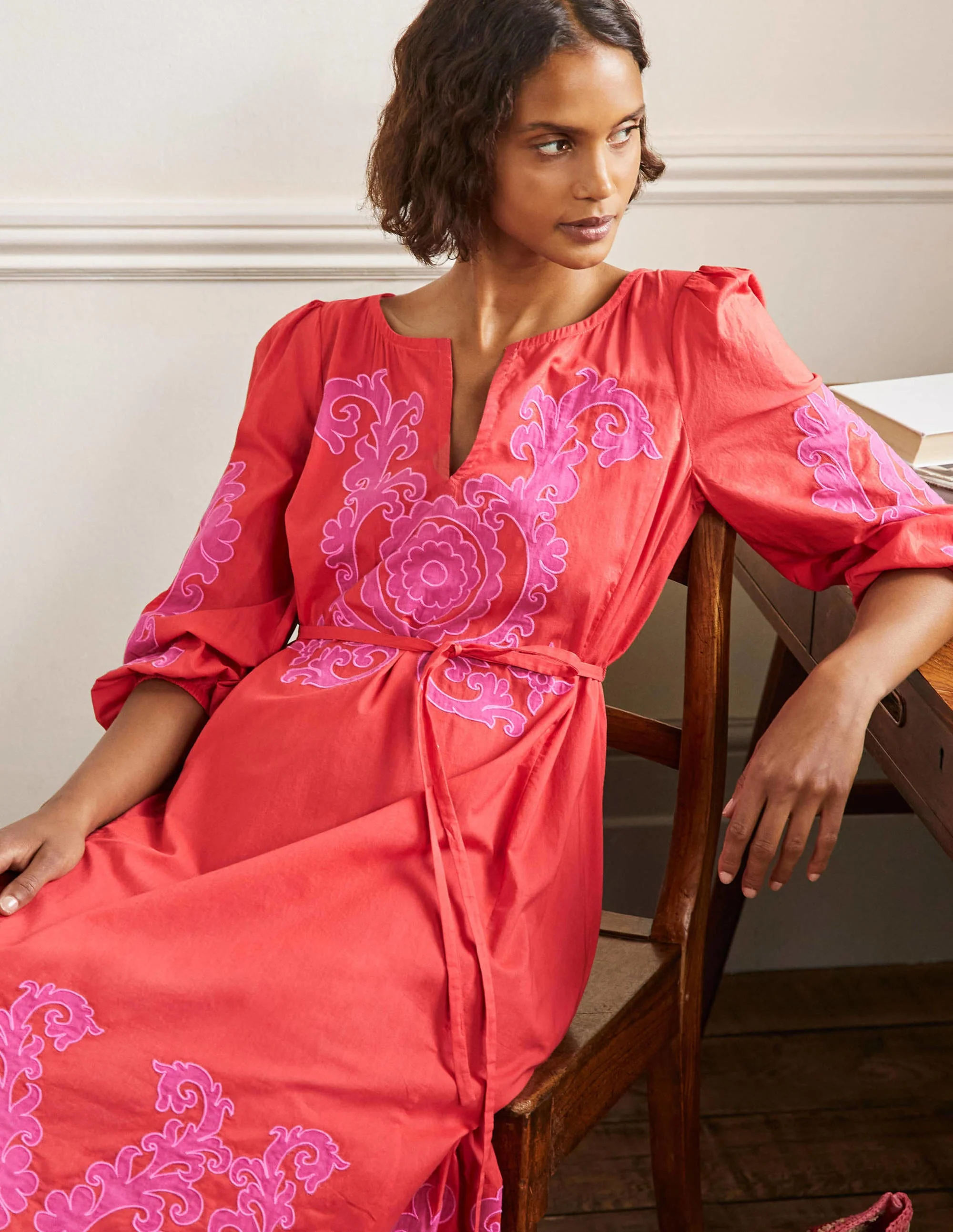 Midikleid mit Applikation-Knalliges Papayaorange - Image 4