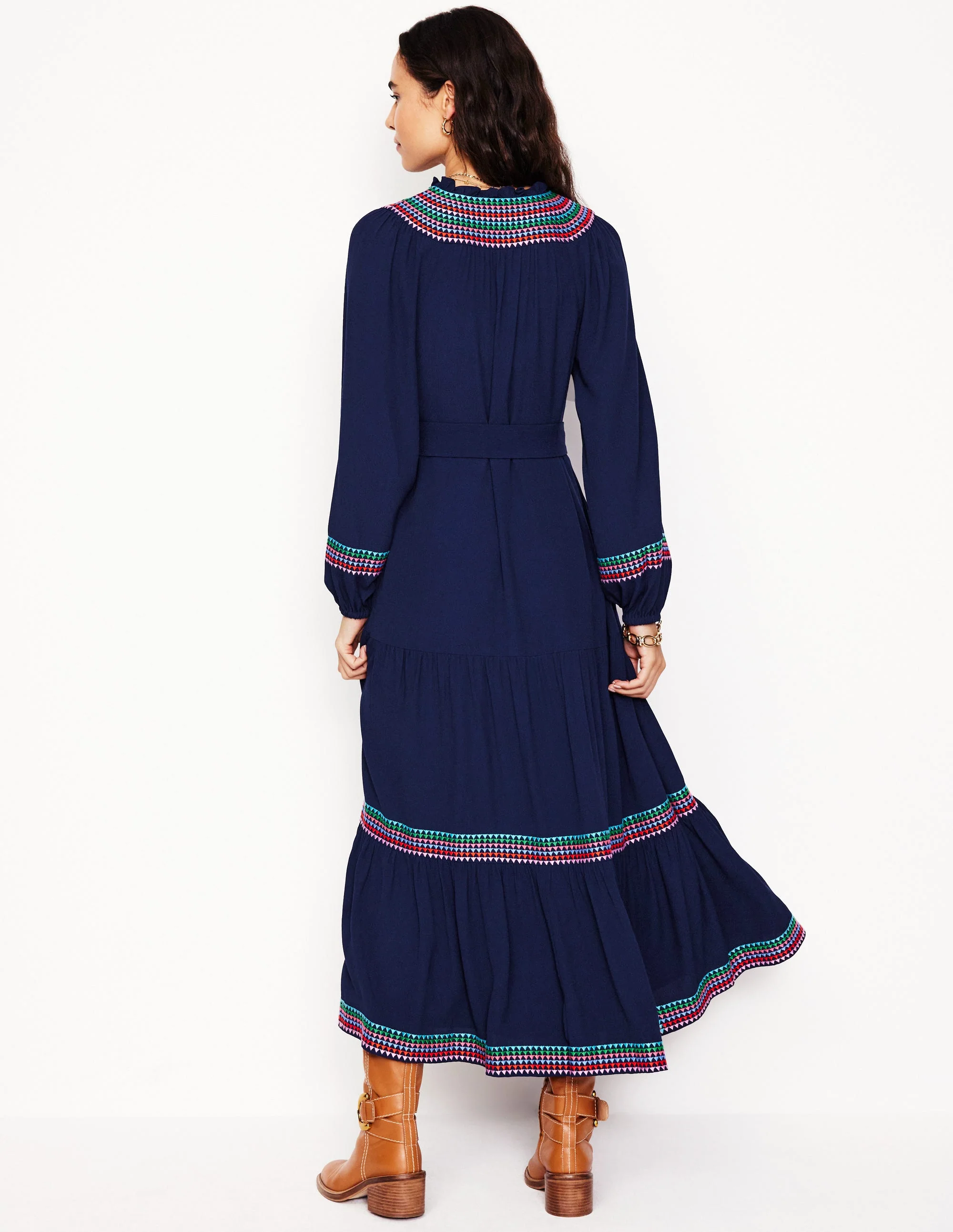 Midikleid mit bestickter Passe-Marineblau - Image 3