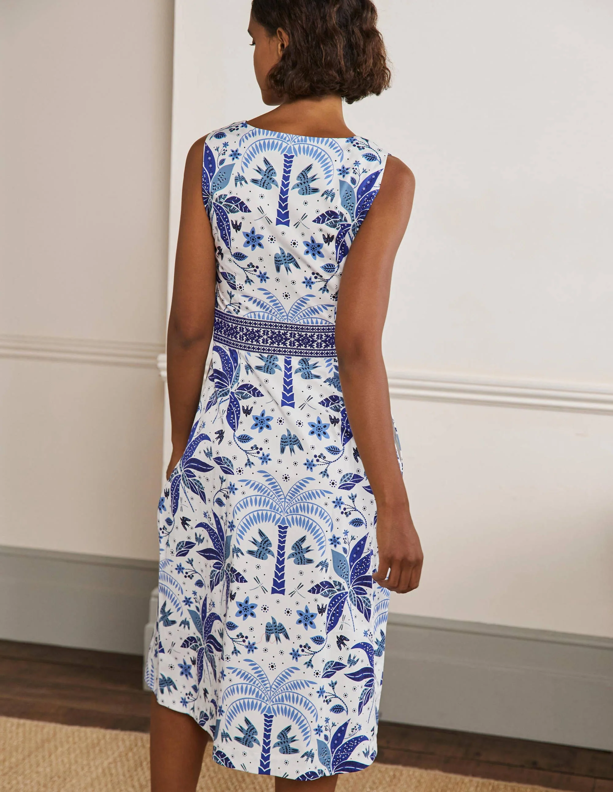 Midikleid mit bestickter Taille-Meeresblau, Orientalisches Palmenmuster - Image 3