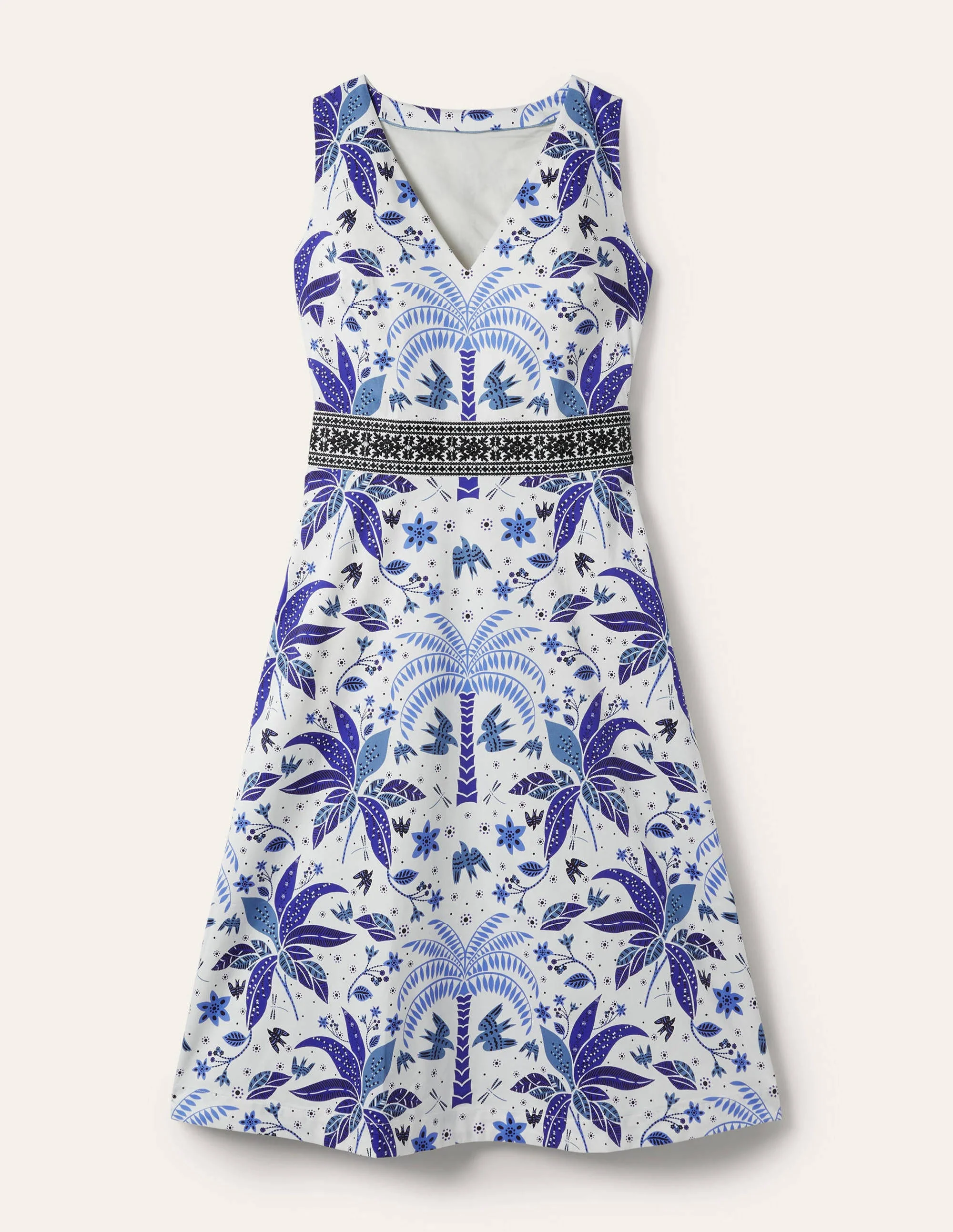 Midikleid mit bestickter Taille-Meeresblau, Orientalisches Palmenmuster - Image 6
