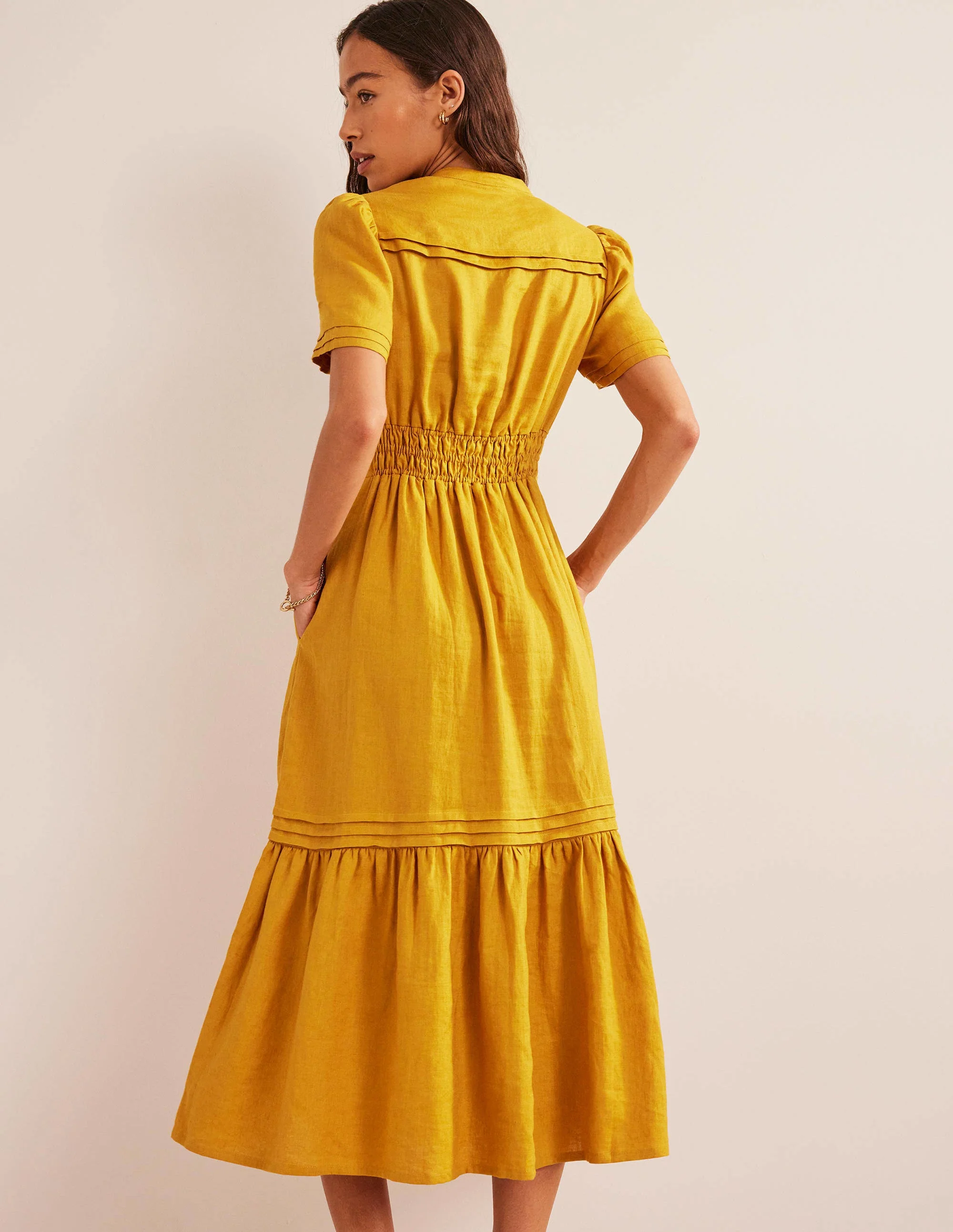 Midikleid mit Biesenfalten-Ockergelb - Image 3