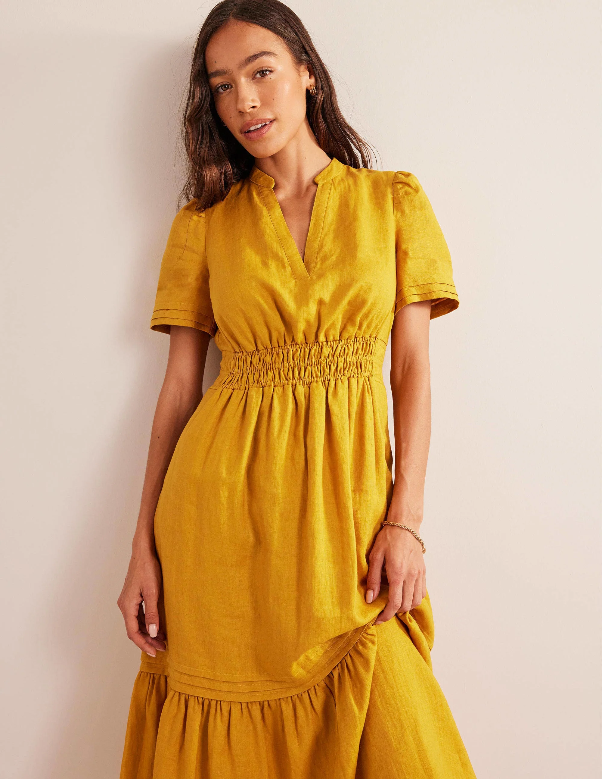 Midikleid mit Biesenfalten-Ockergelb - Image 4