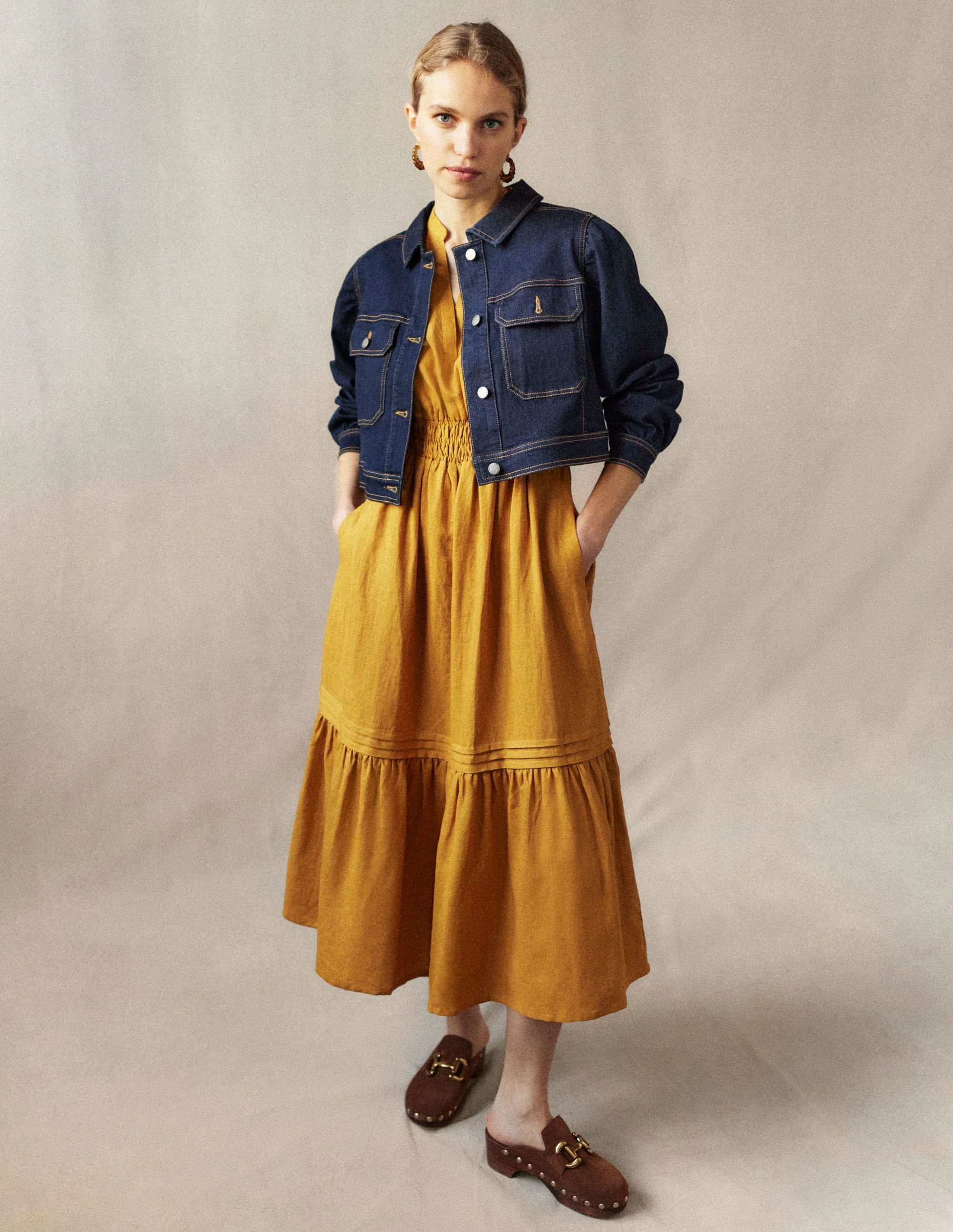 Midikleid mit Biesenfalten-Ockergelb - Image 7
