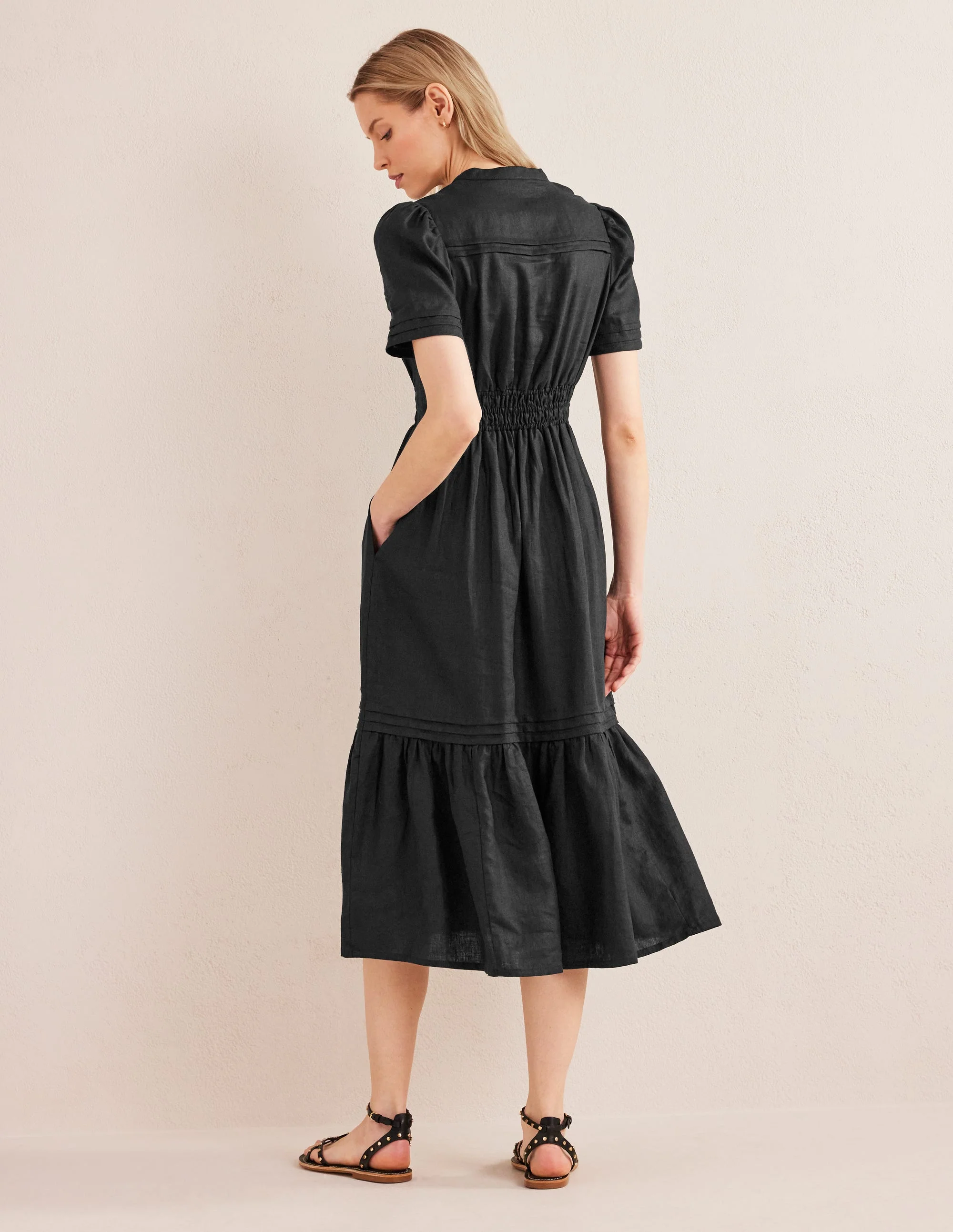 Midikleid mit Biesenfalten-Schwarz - Image 3