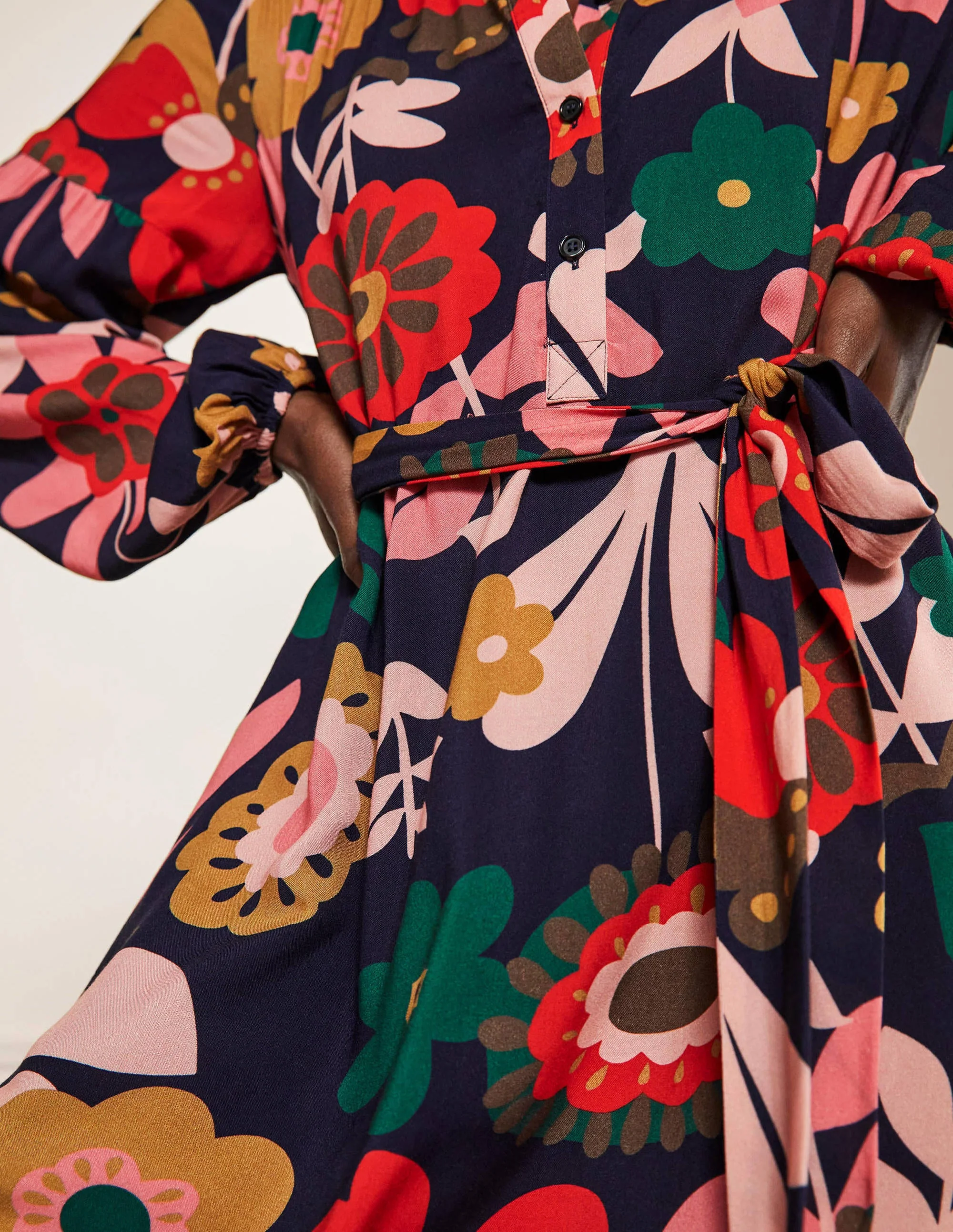 Midikleid mit Blousonärmeln-Französisches Navy, Blüten - Image 2