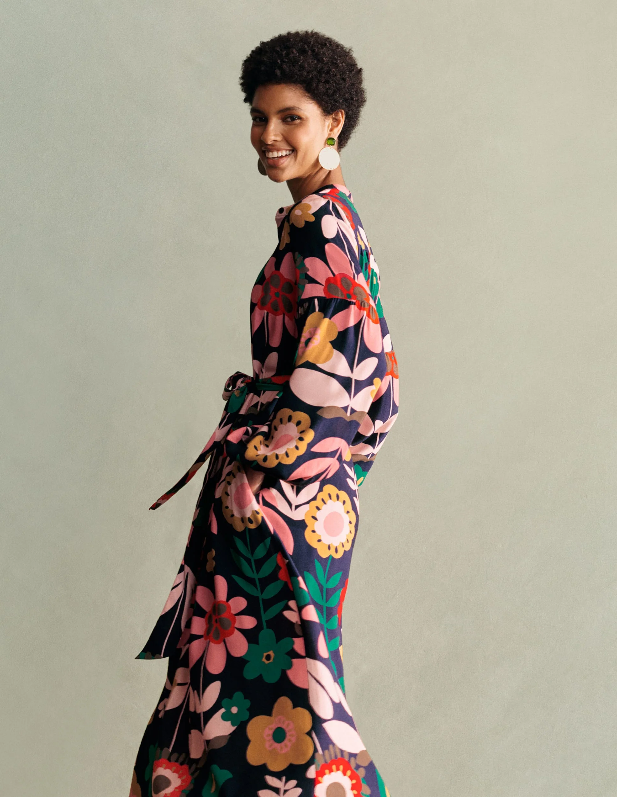 Midikleid mit Blousonärmeln-Französisches Navy, Blüten - Image 6