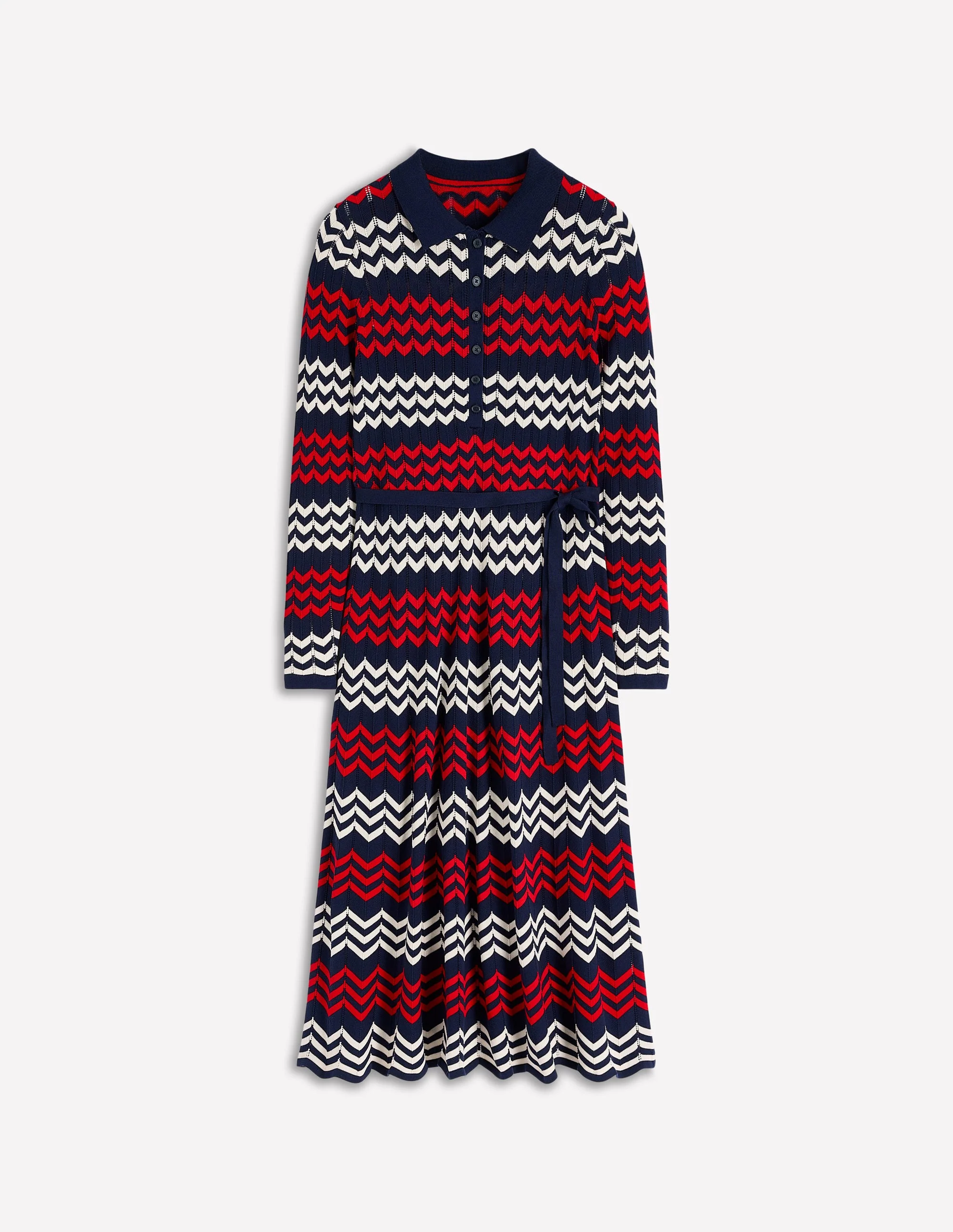 Midikleid mit Chevronmuster-Marineblau, Rot und Naturweiß Chevronmuster - Image 6