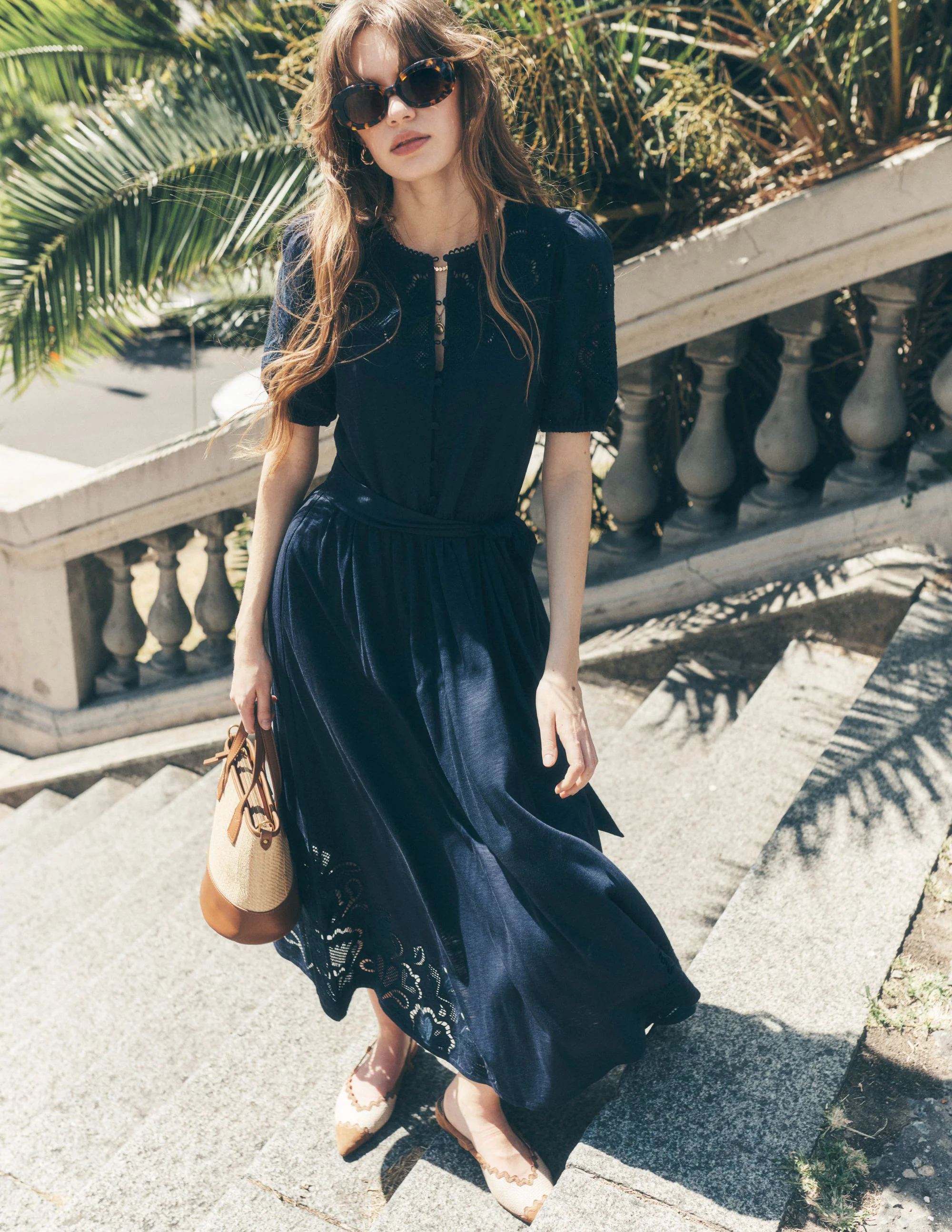 Midikleid mit Cutwork-Detail-Marineblau - Image 5