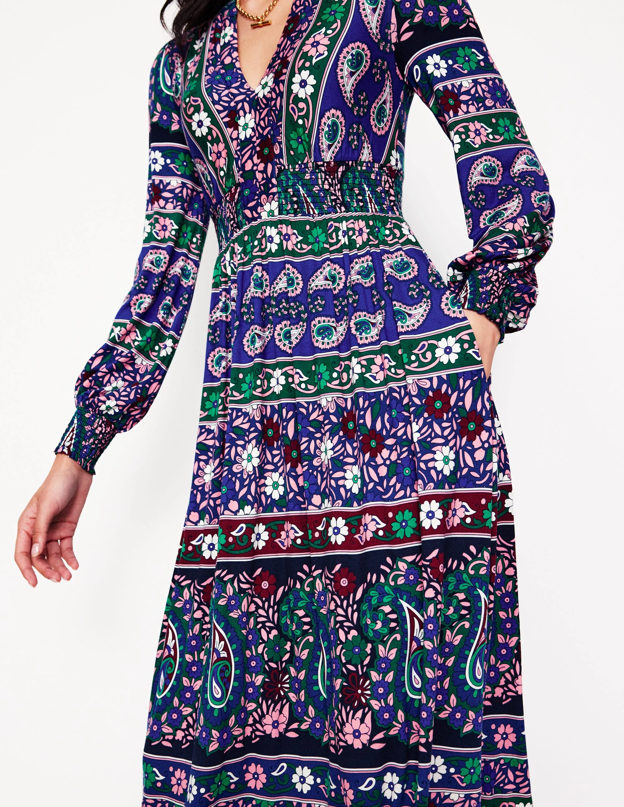 Midikleid mit Efeu-Bordürendruck-Sattes Blau, Paisley-Muster - Image 2