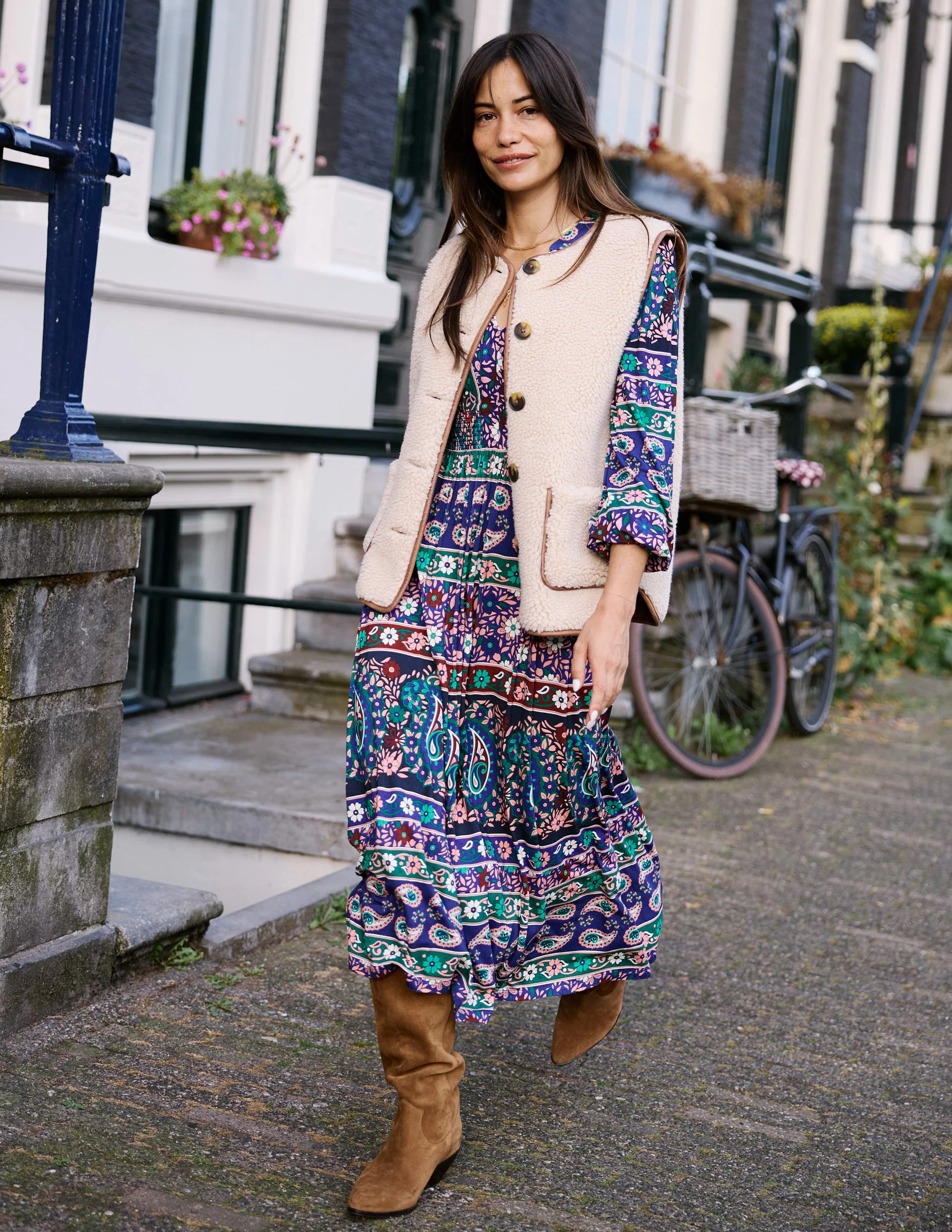 Midikleid mit Efeu-Bordürendruck-Sattes Blau, Paisley-Muster - Image 6