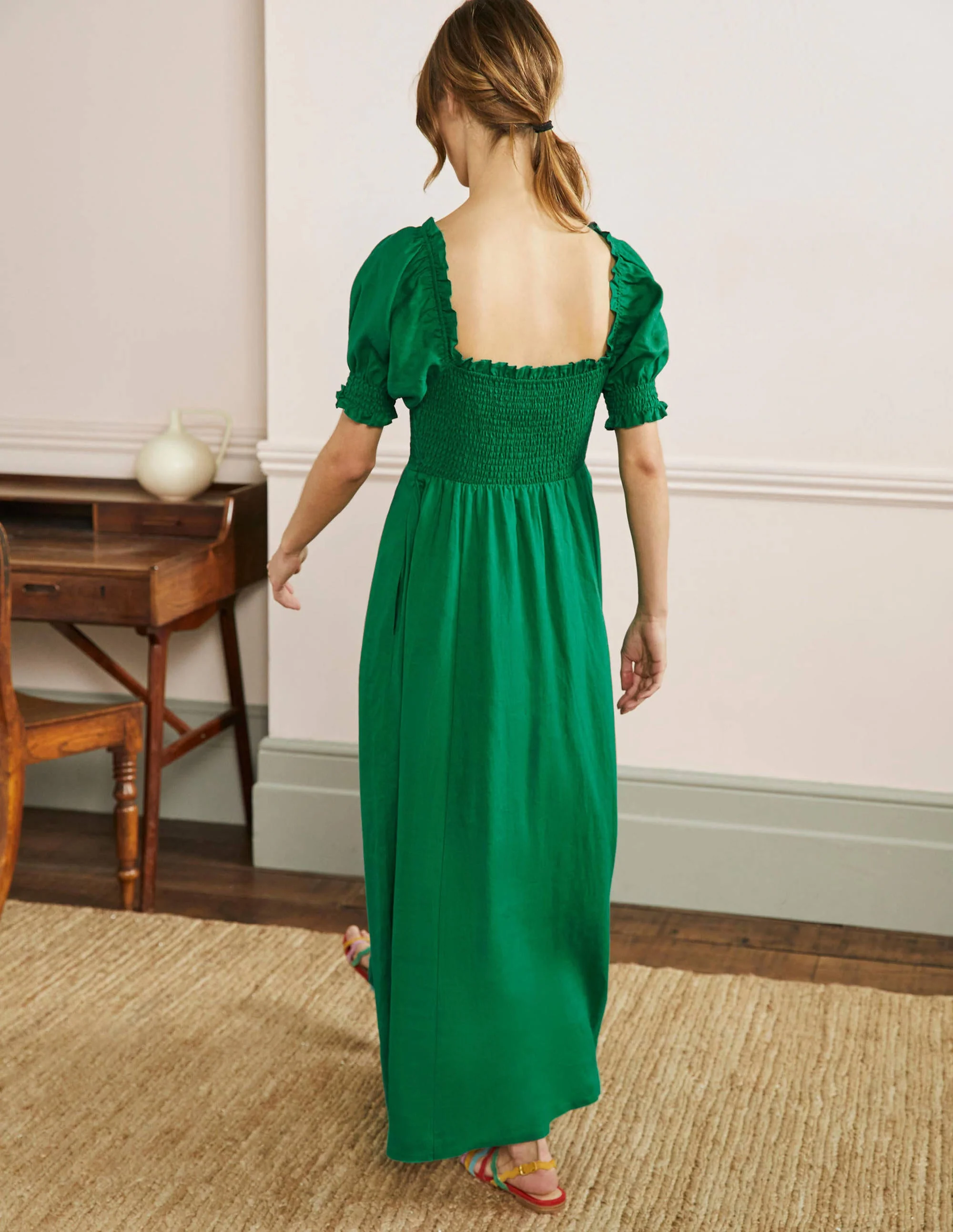 Midikleid mit gesmoktem Oberteil-Schottengrün - Image 3