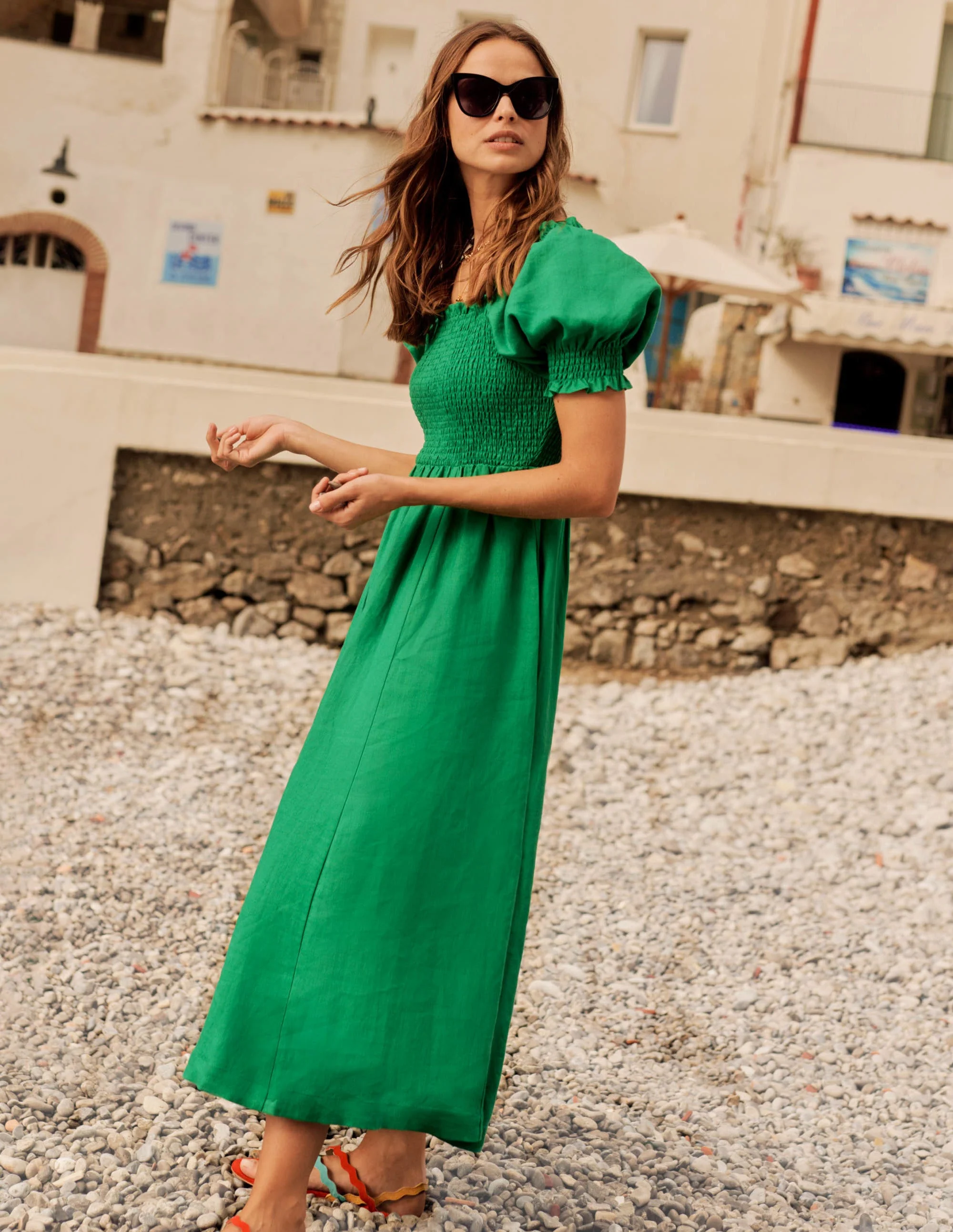 Midikleid mit gesmoktem Oberteil-Schottengrün - Image 5