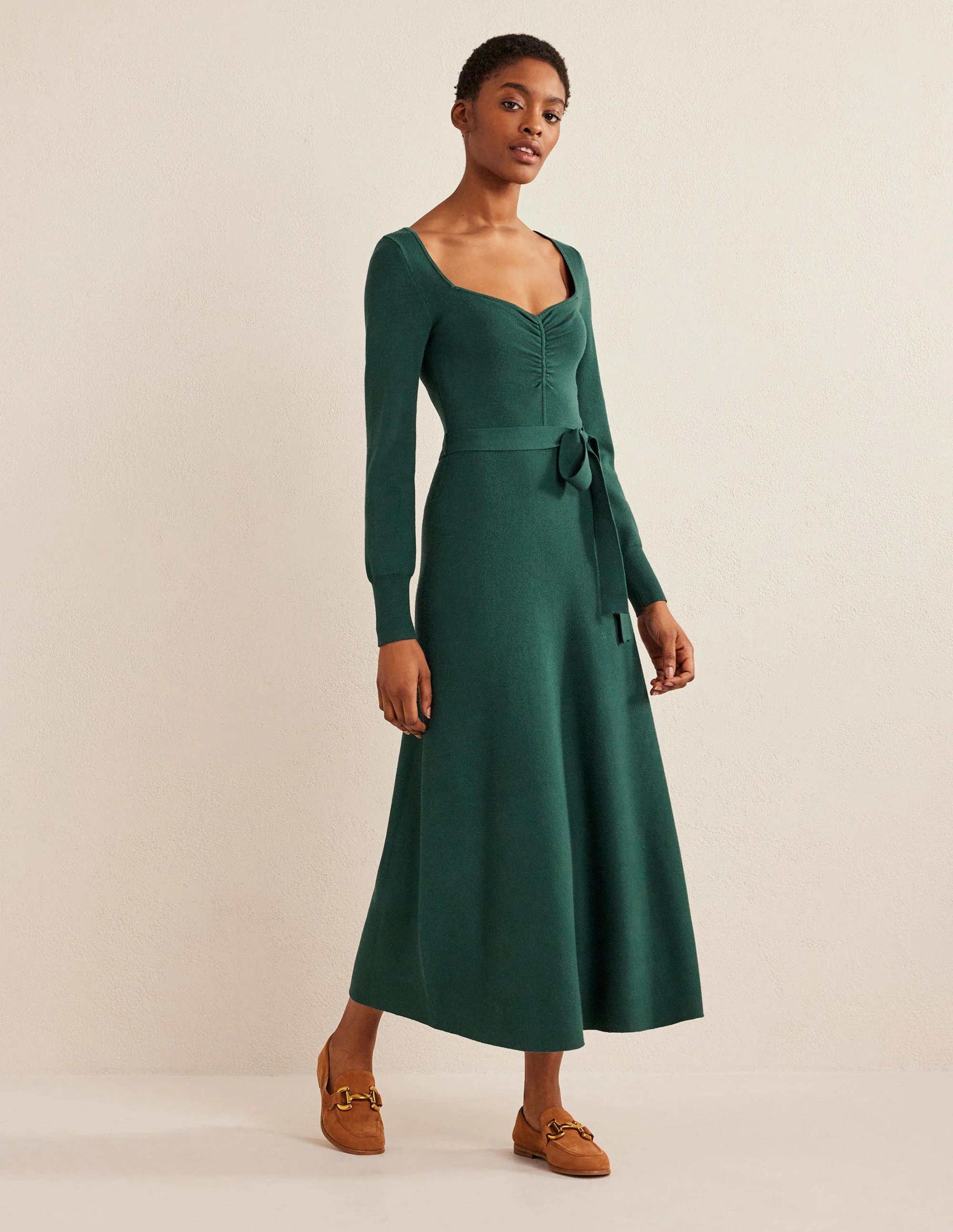 Midikleid mit Herzausschnitt-Dunkles Smaragdgrün