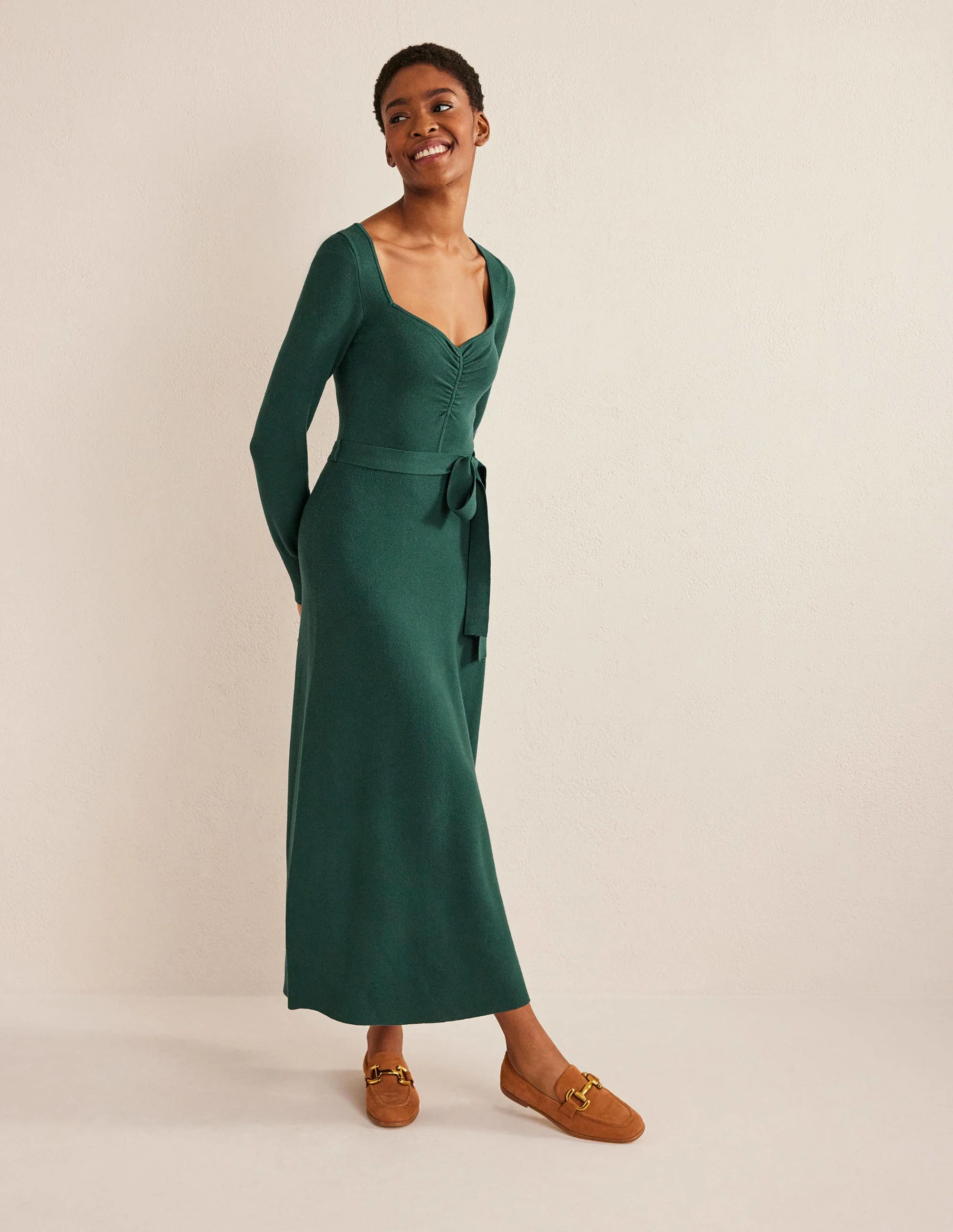 Midikleid mit Herzausschnitt-Dunkles Smaragdgrün - Image 5