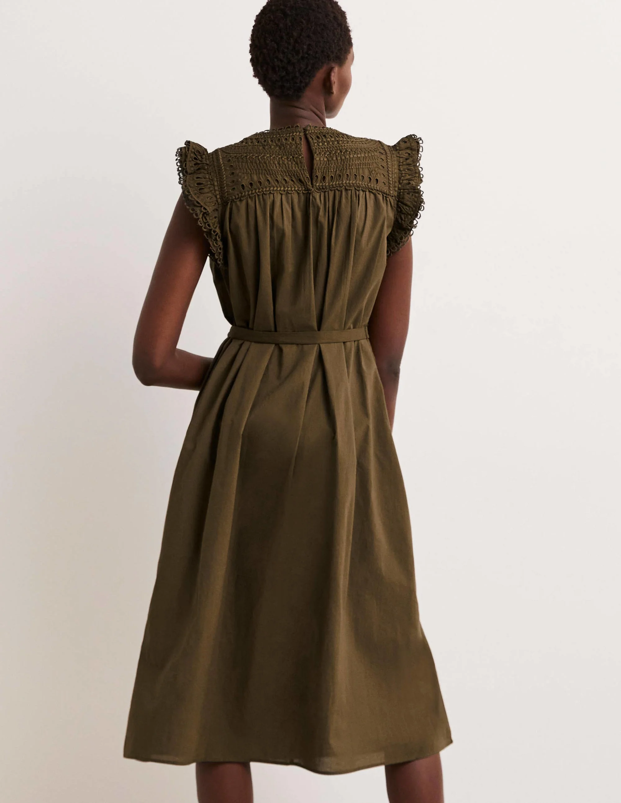 Midikleid mit Lochstickerei-Basilikumgrün - Image 3