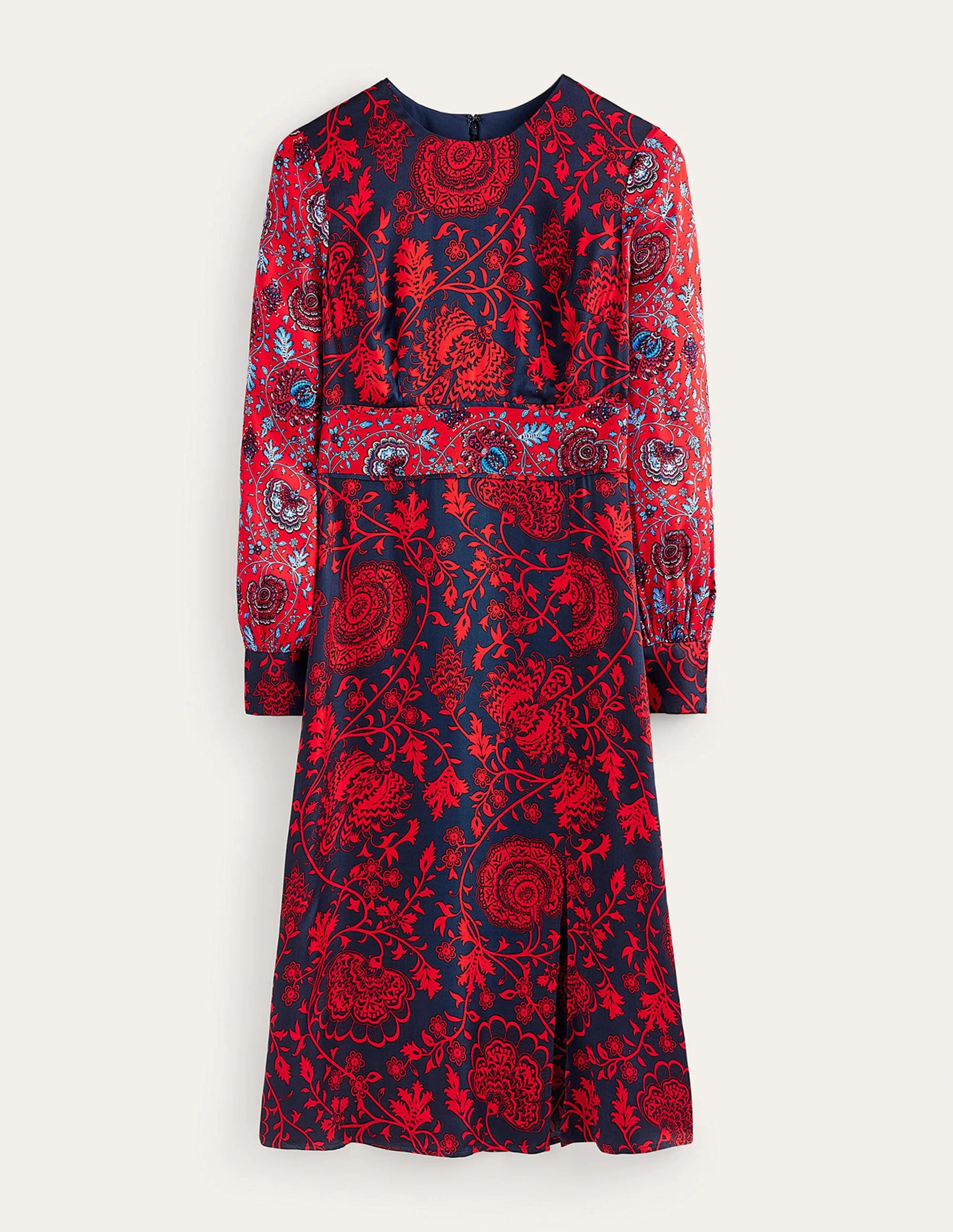 Midikleid mit Paspelierung-Marineblau, Gardenienrot - Image 6