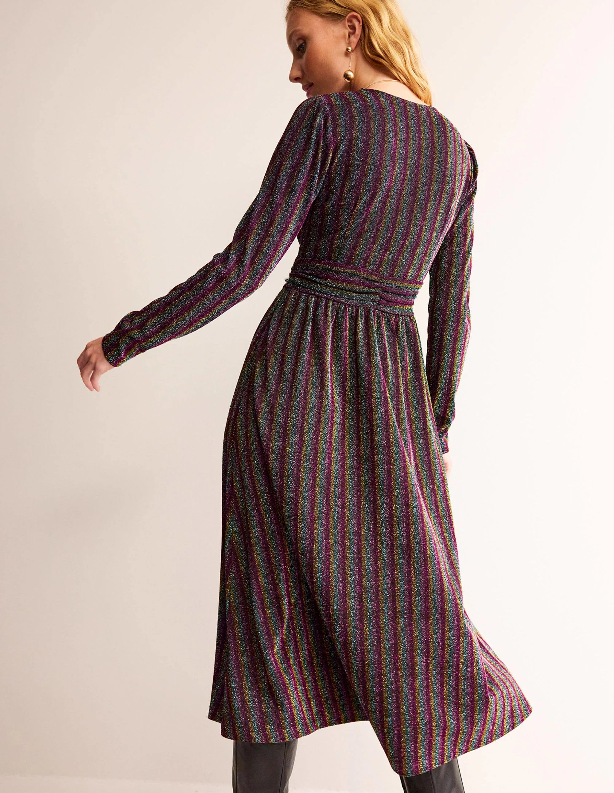 Midikleid mit Raffung und Glitzer-Bunt Gestreift - Image 3