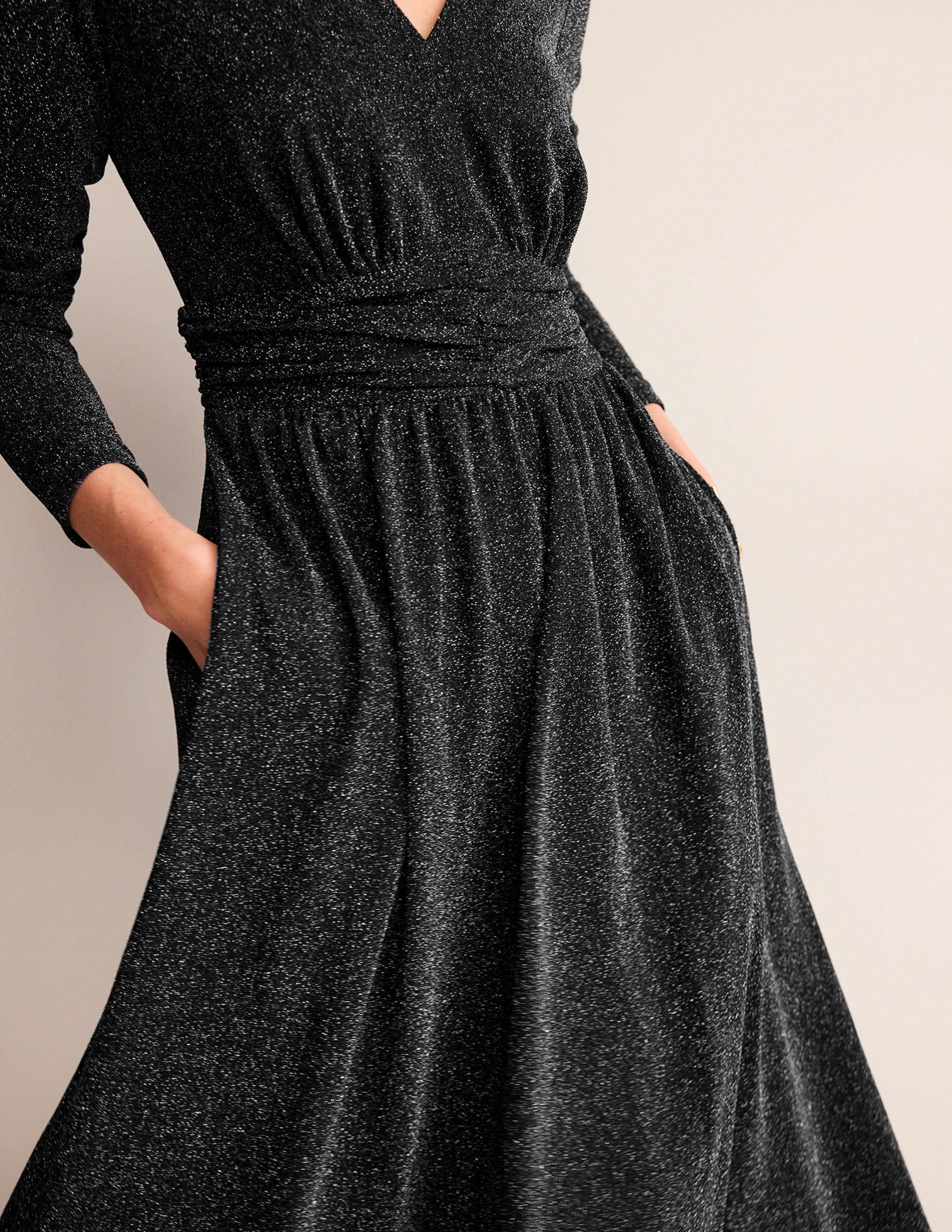 Midikleid mit Raffung und Glitzer-Schwarz - Image 2