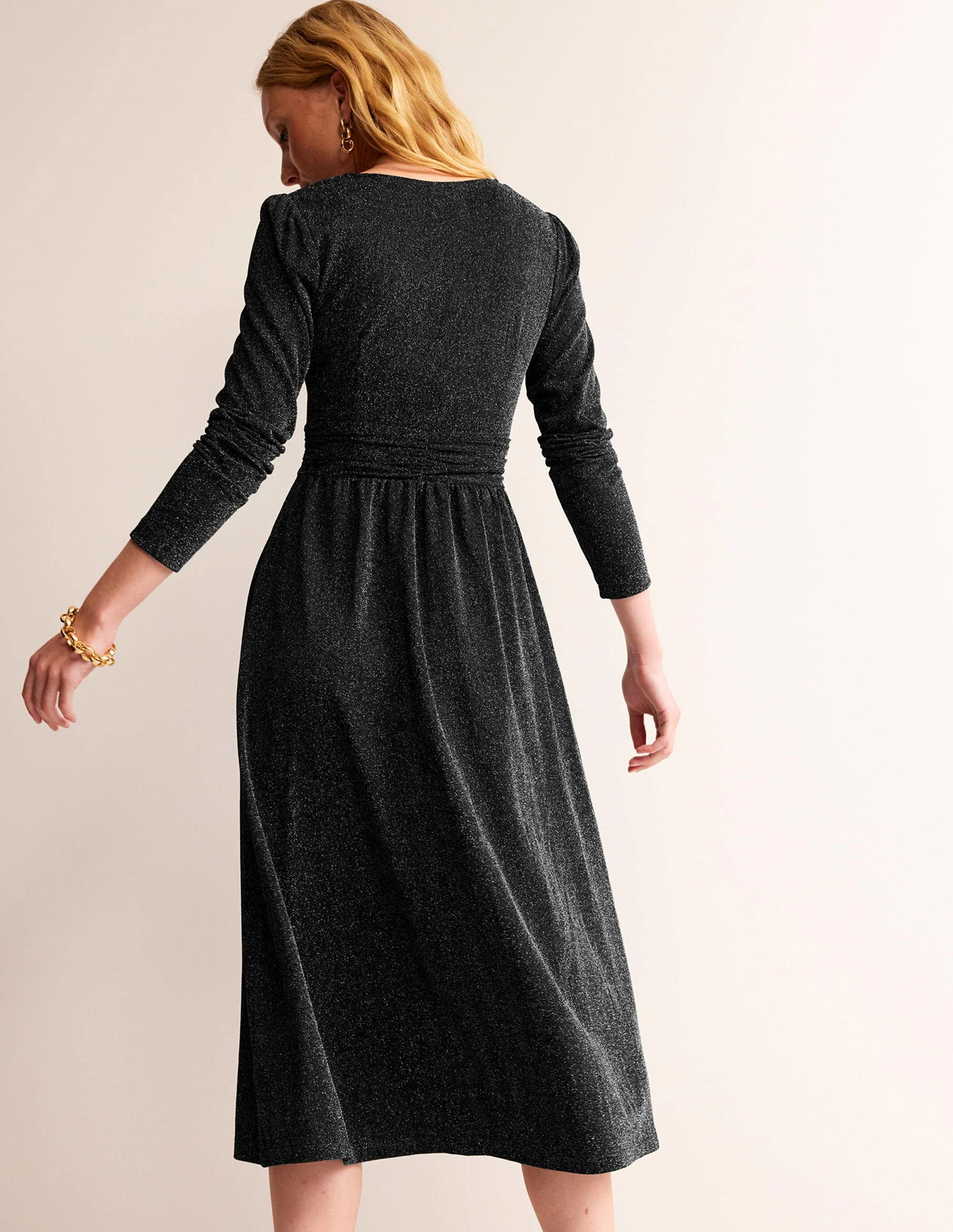 Midikleid mit Raffung und Glitzer-Schwarz - Image 3