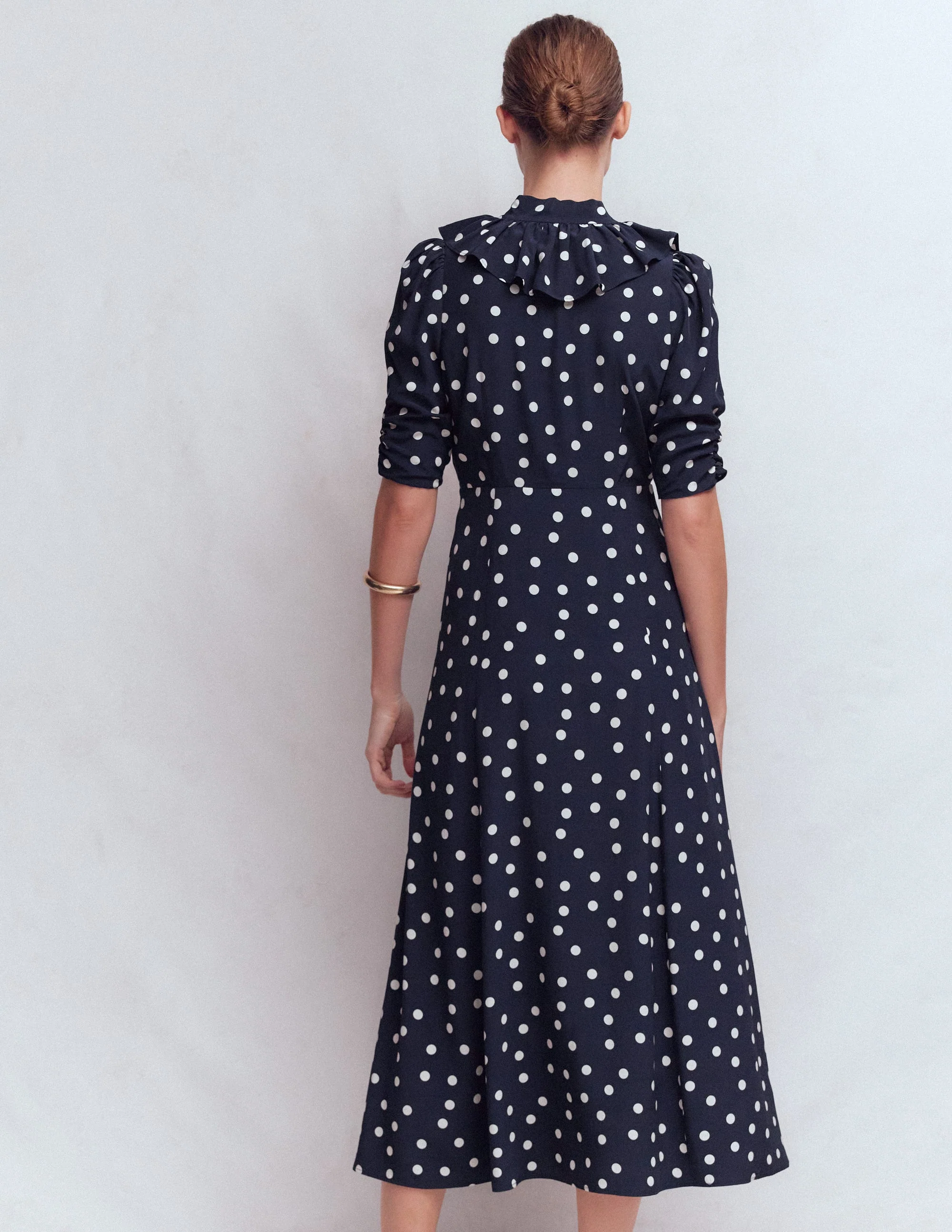 Midikleid mit Rüschenkragen-Französisches Marineblau Gemalt Spaced Dot - Image 3