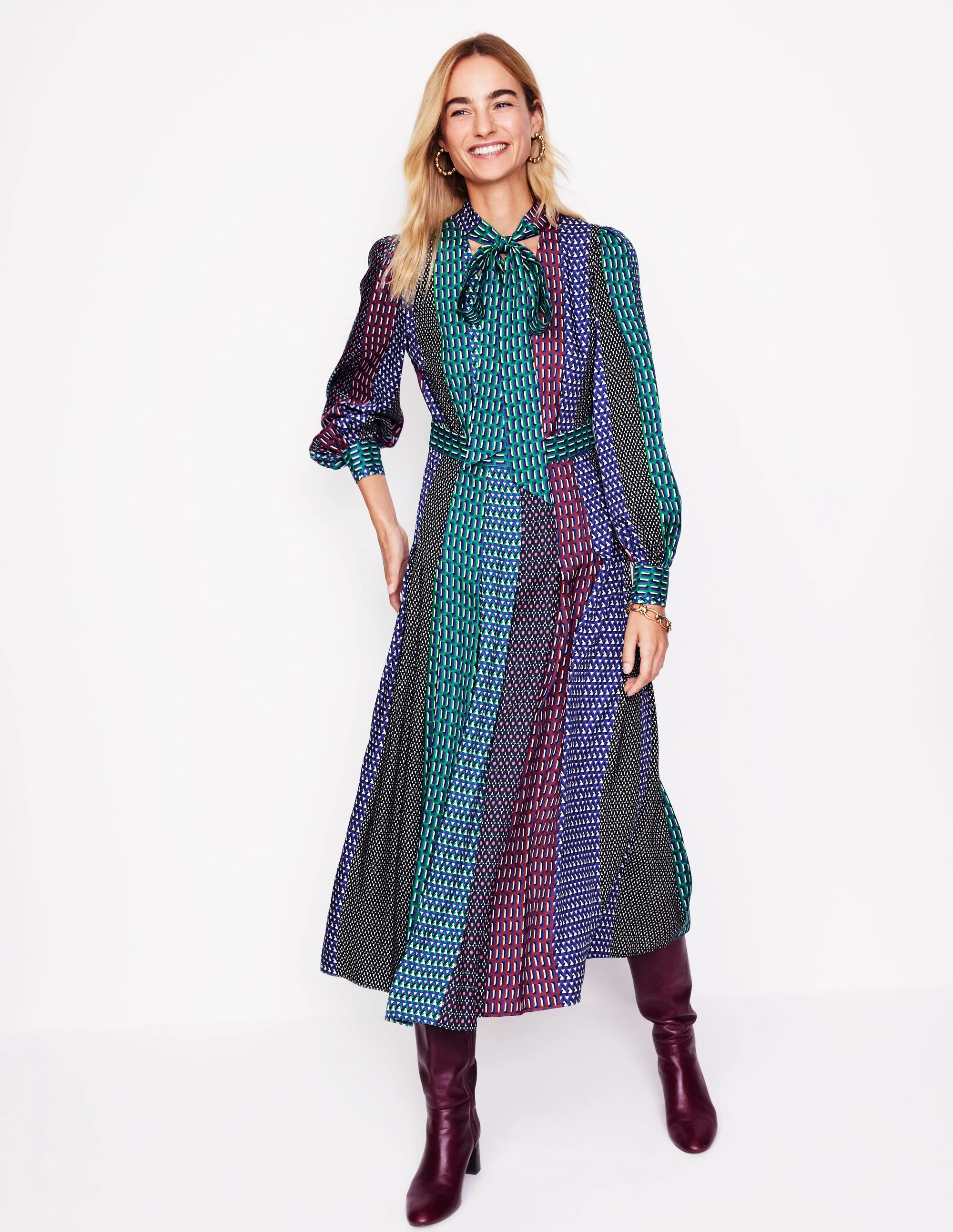 Midikleid mit Schluppe und Schleife-Bunt, Geomix - Image 4