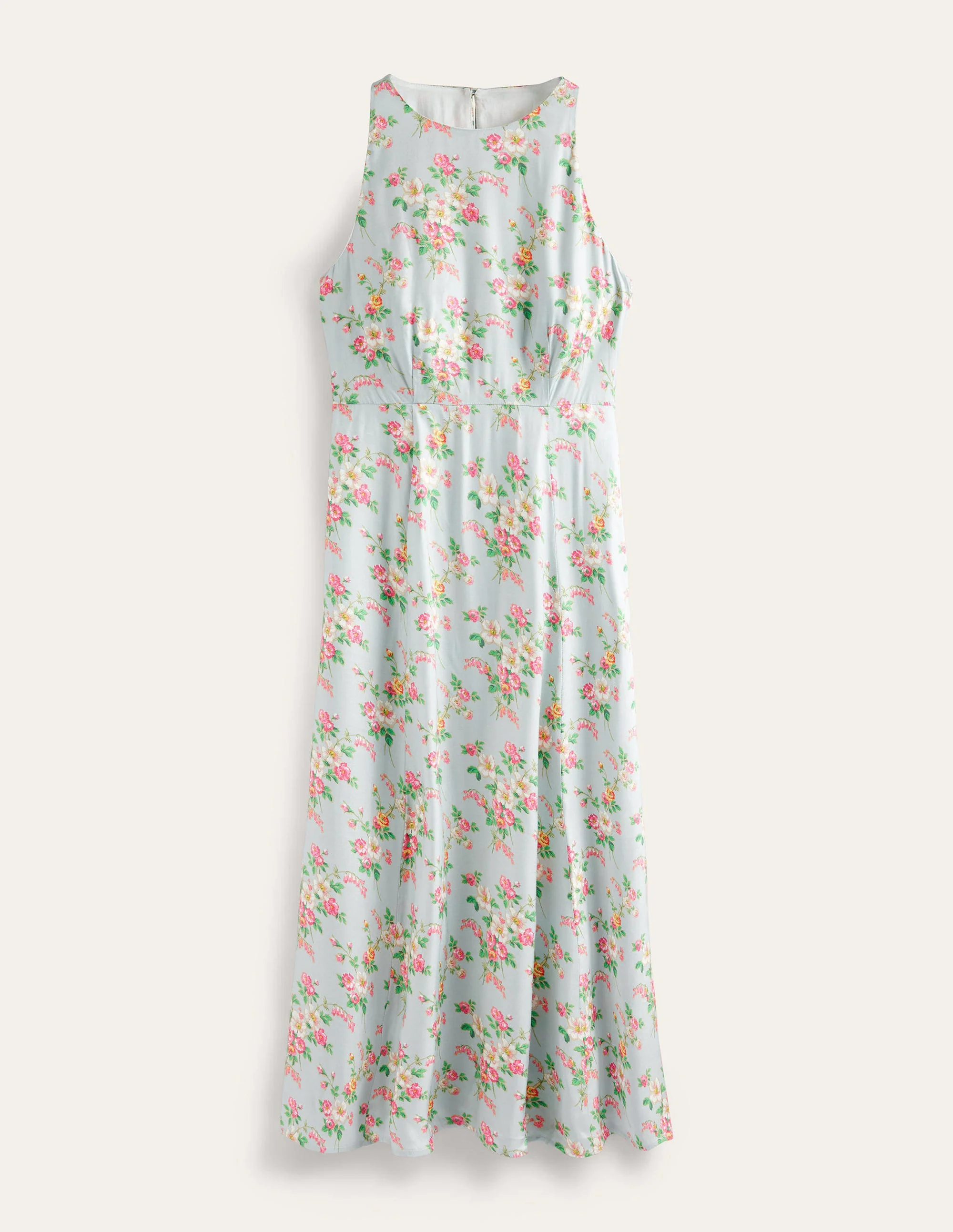 Midikleid mit schmaler Taille und weitem Rock-Blassgrün, Vintage-Blumen - Image 6
