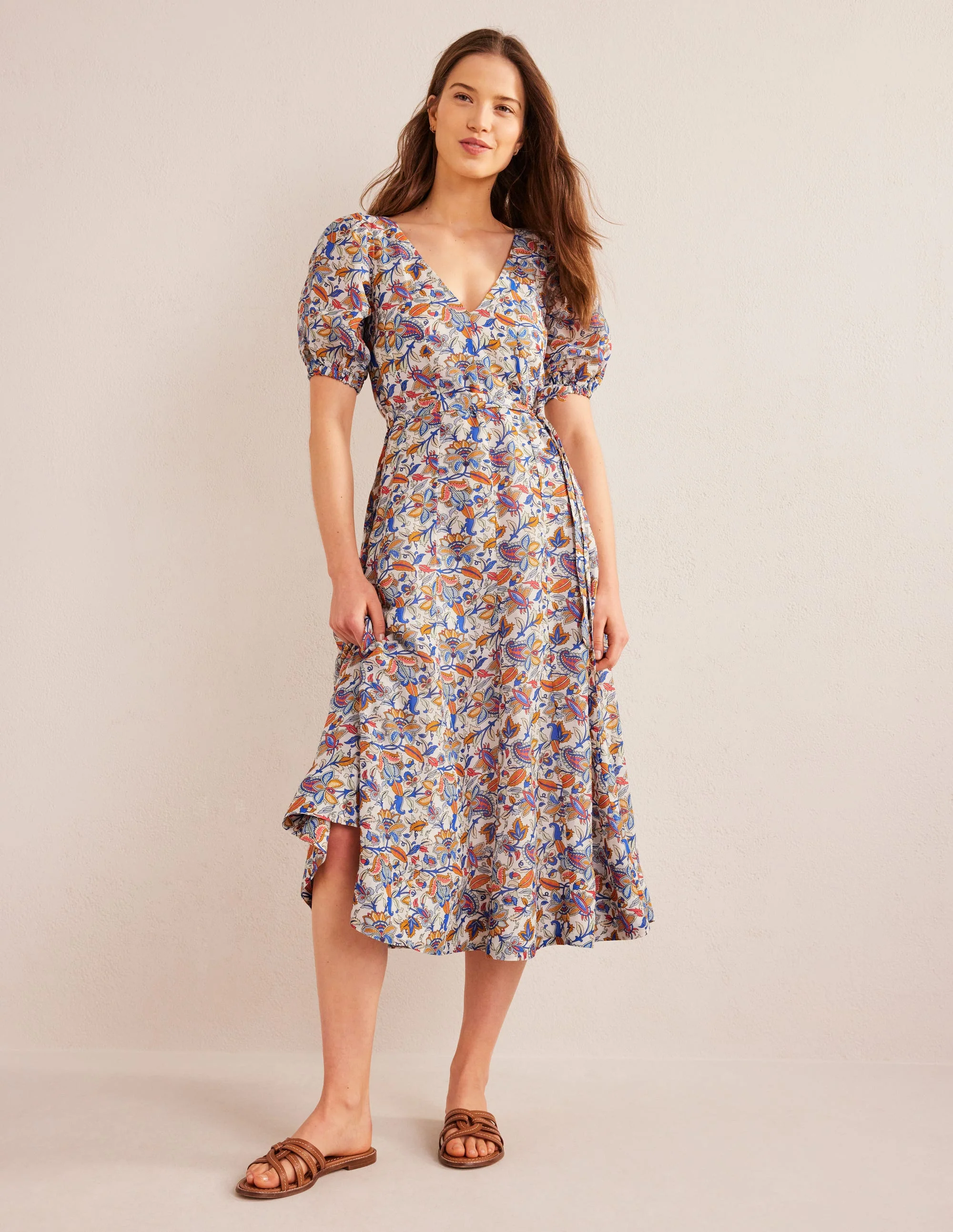 Midikleid mit Tellerrock und Einsätzen-Nebelblau, Paisley-Ranken - Image 5