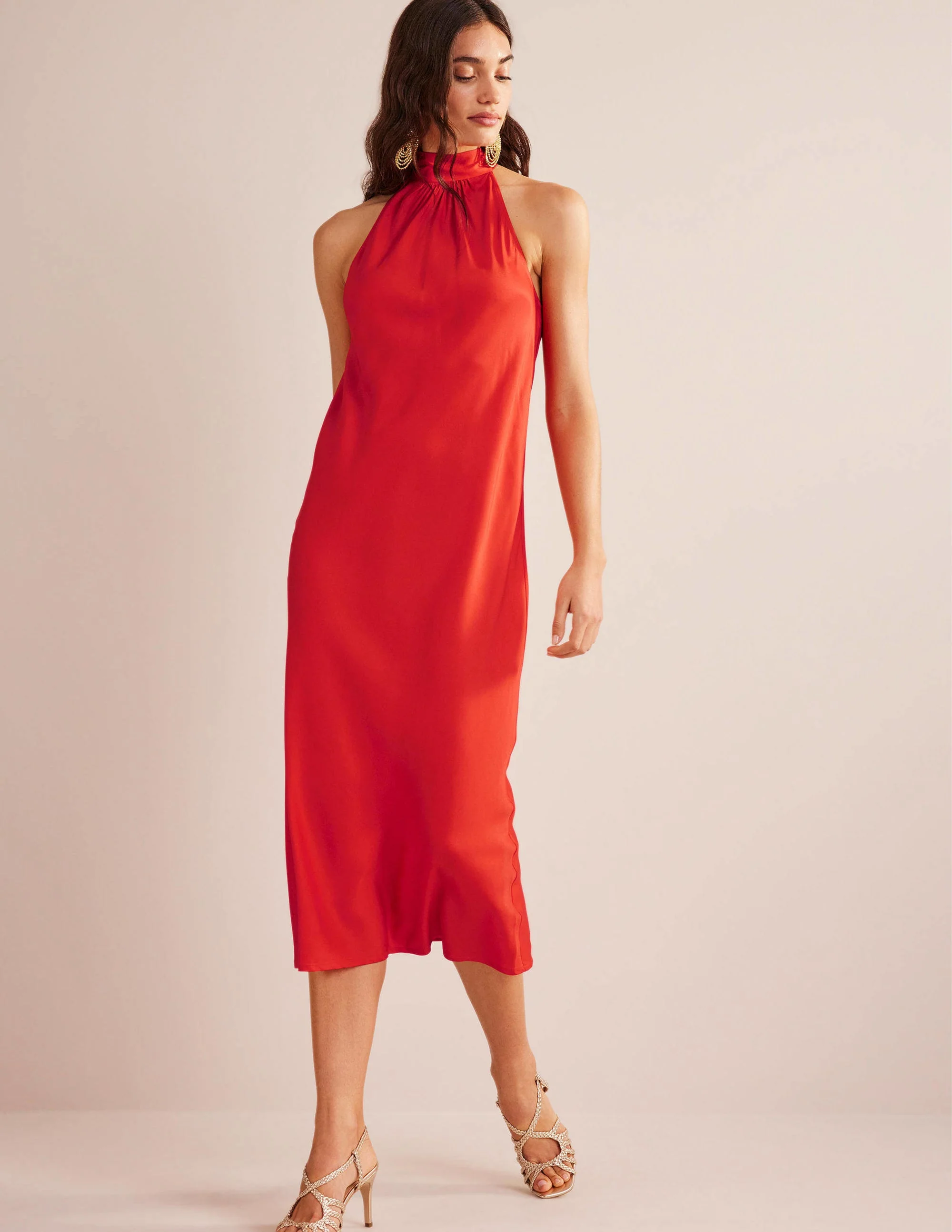 Midikleid zum Hineinschlüpfen mit Rückenschleife-Cherrytomatenrot