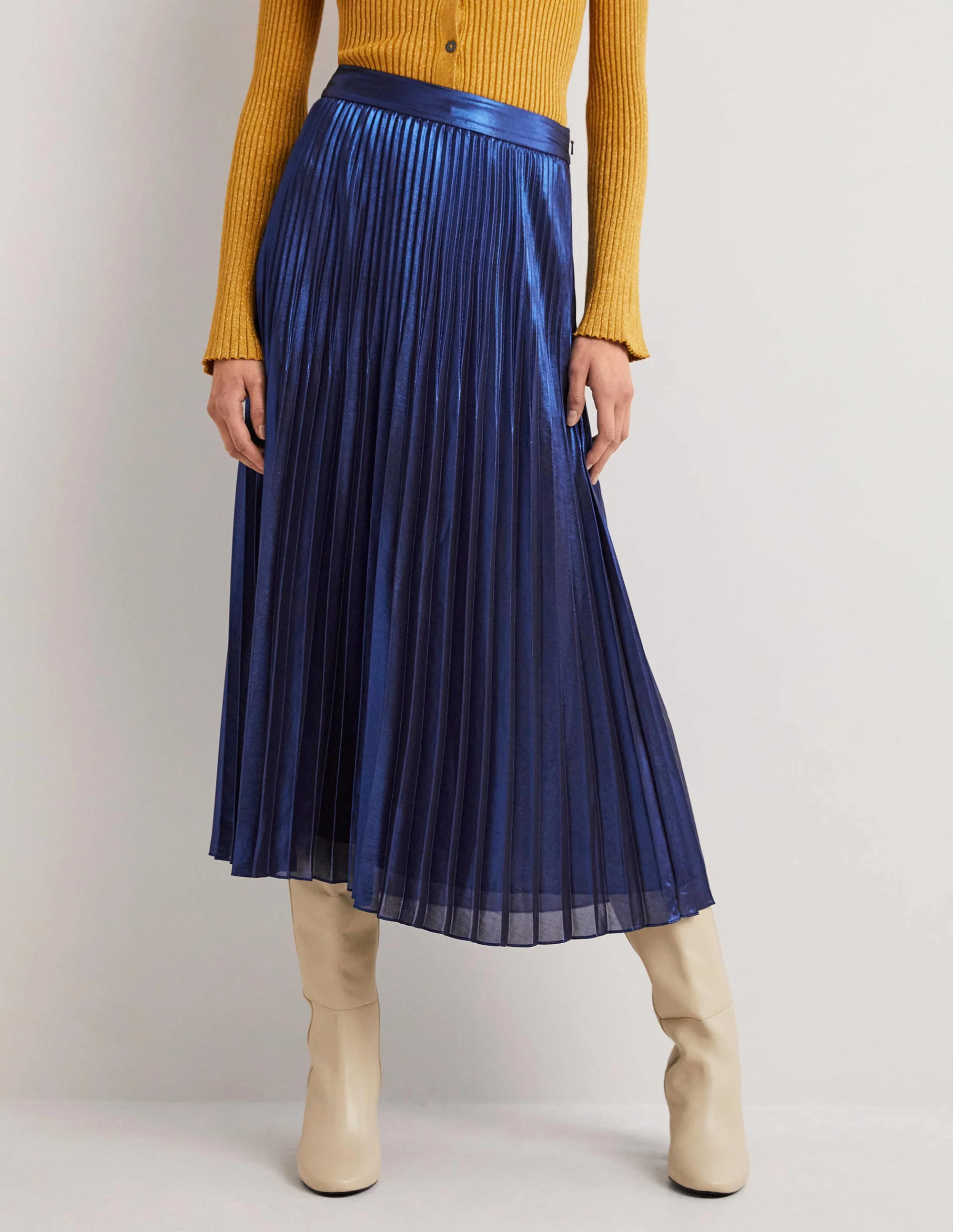Midirock mit Plisseefalten-Metallic, Navy - Image 2