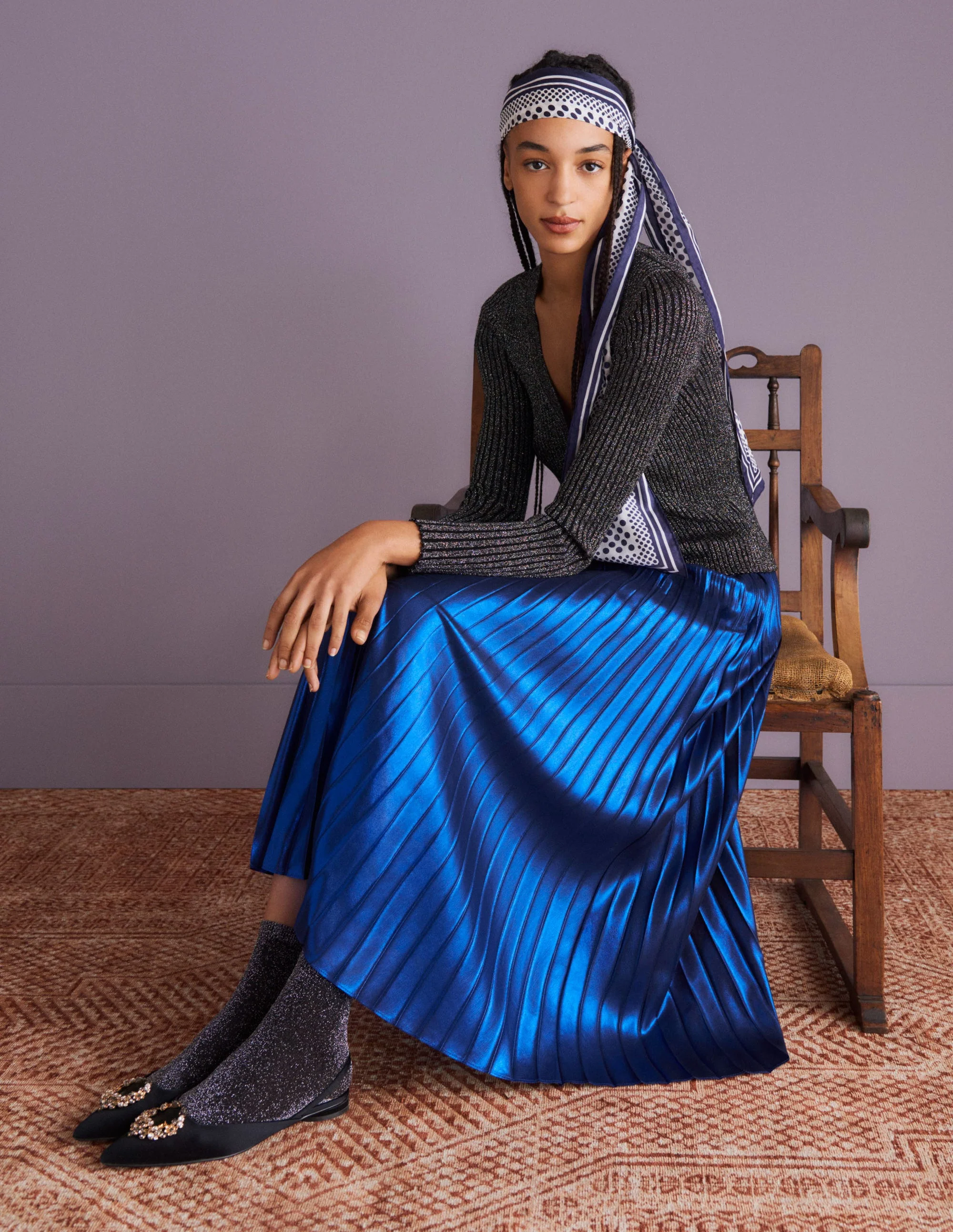 Midirock mit Plisseefalten-Metallic, Navy - Image 5