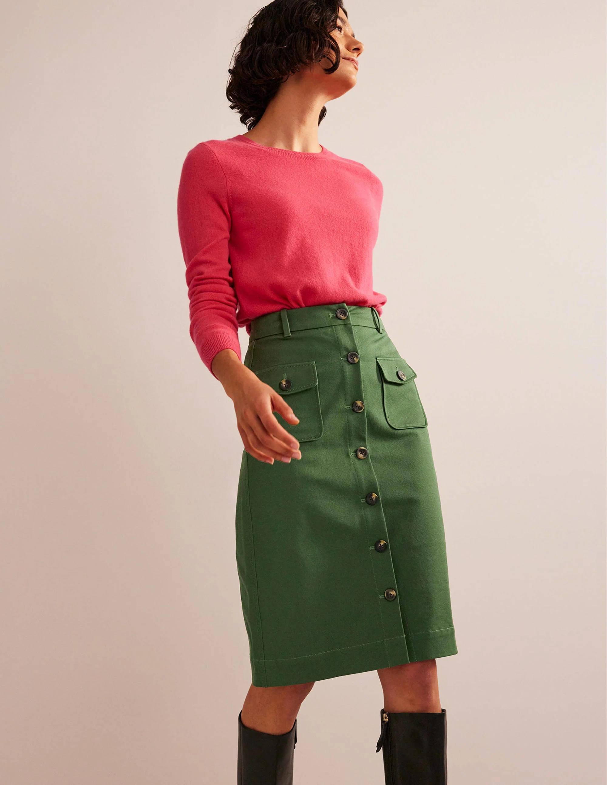 Midirock mit Taschen im Utility-Stil-Wintergrün