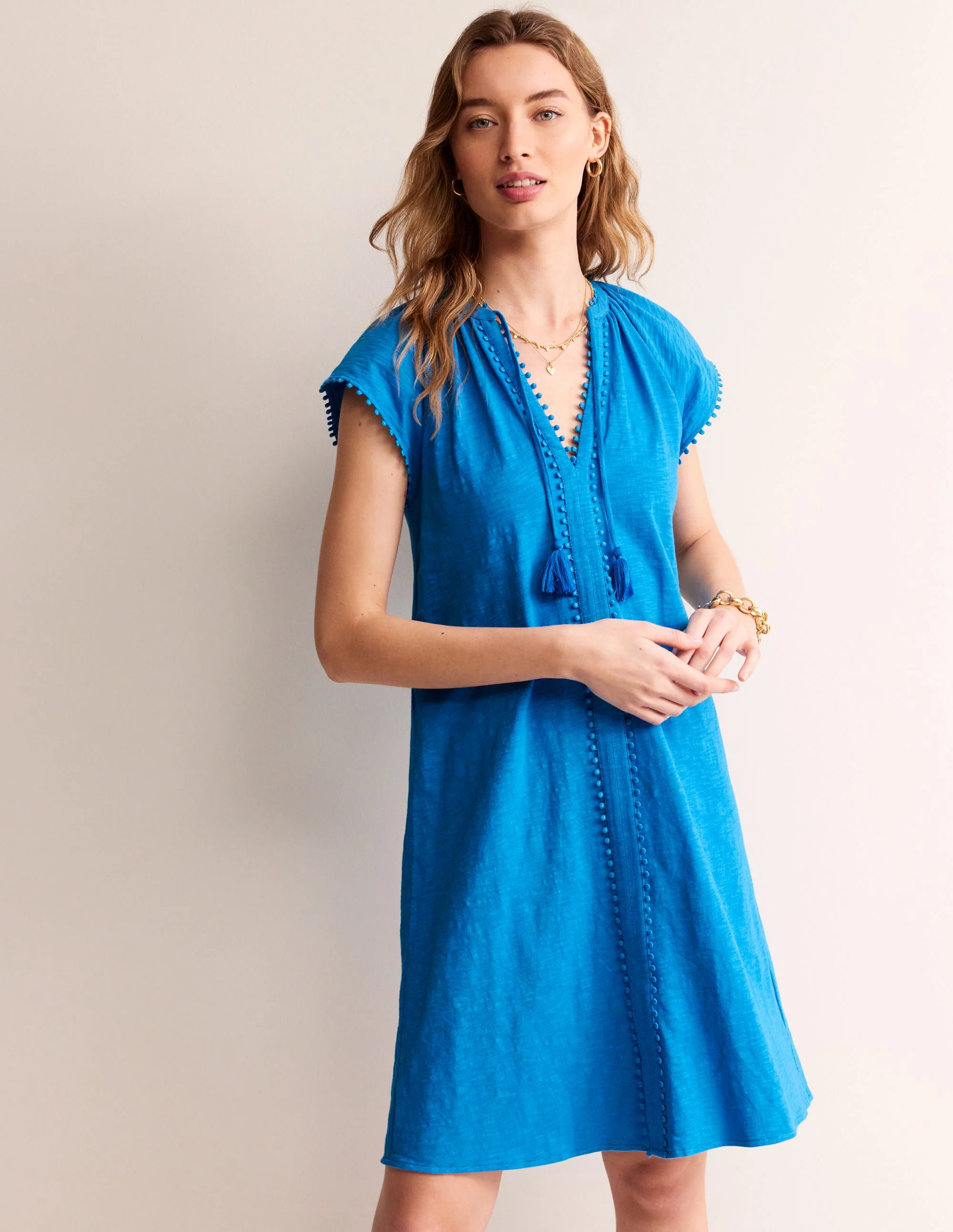 Millie Baumwoll-Kleid mit Bommeln-Blitzblau - Image 2
