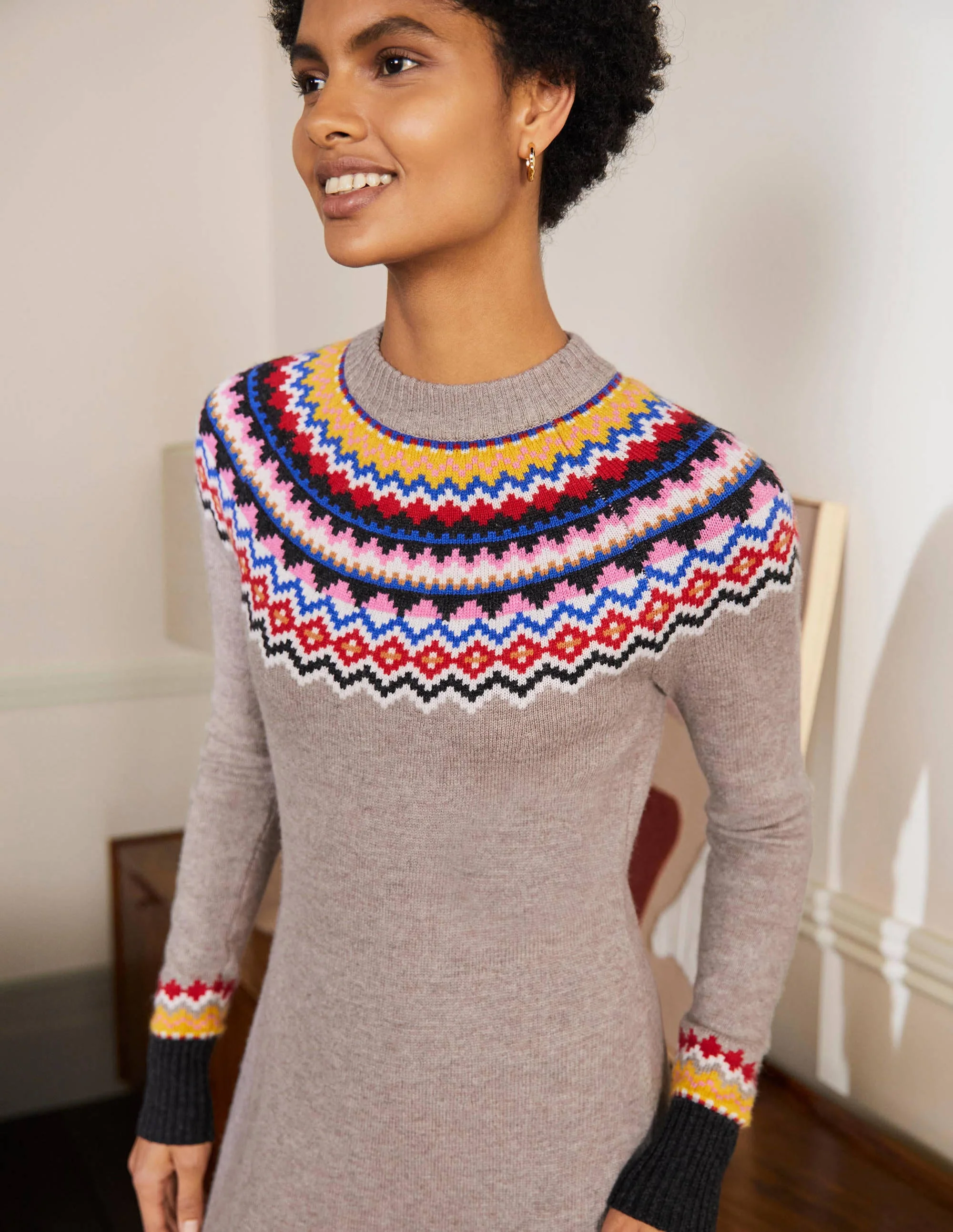 Millie Fair-Isle-Strickkleid-Nerzbraun Melange - Image 2