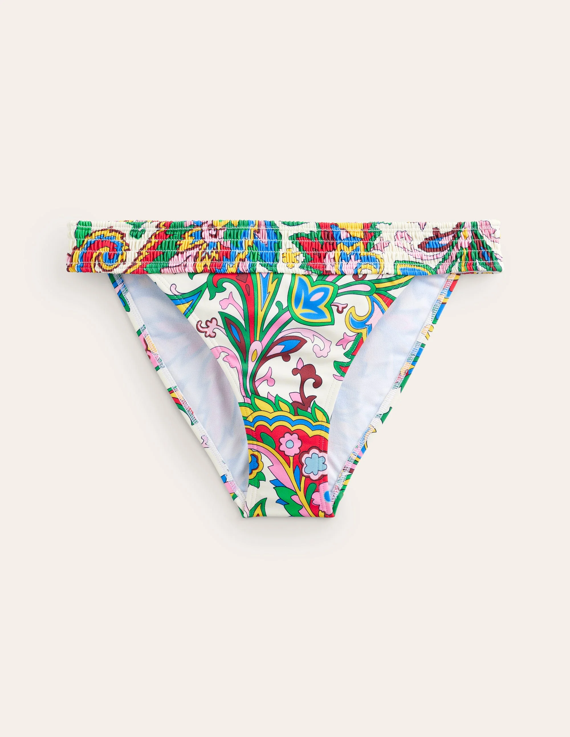 Milos Gesmokte Bikinihose-Naturweiß, Paisley Azurblau - Image 6