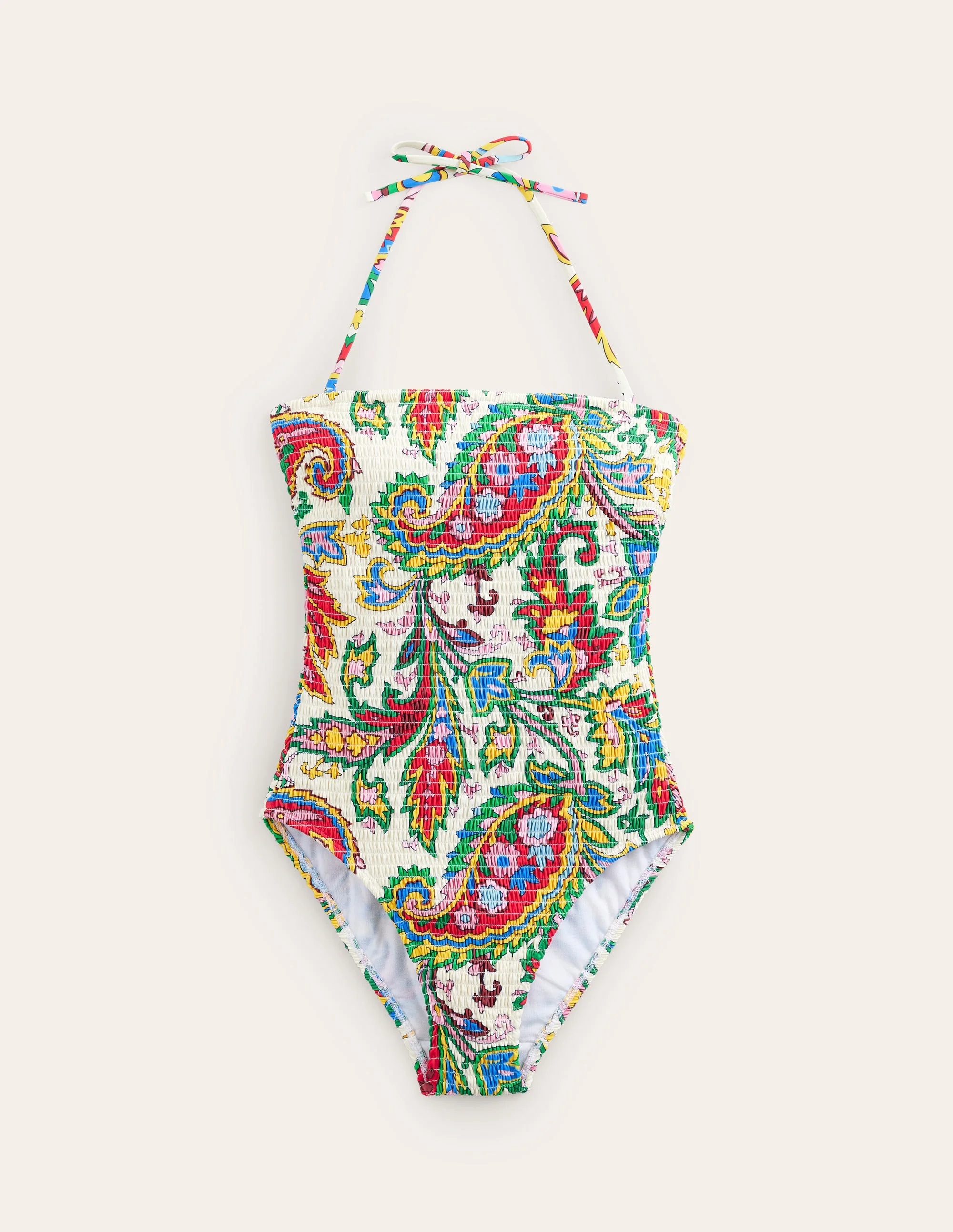 Milos Gesmokter Bandeau-Badeanzug-Naturweiß, Paisley Azurblau - Image 5