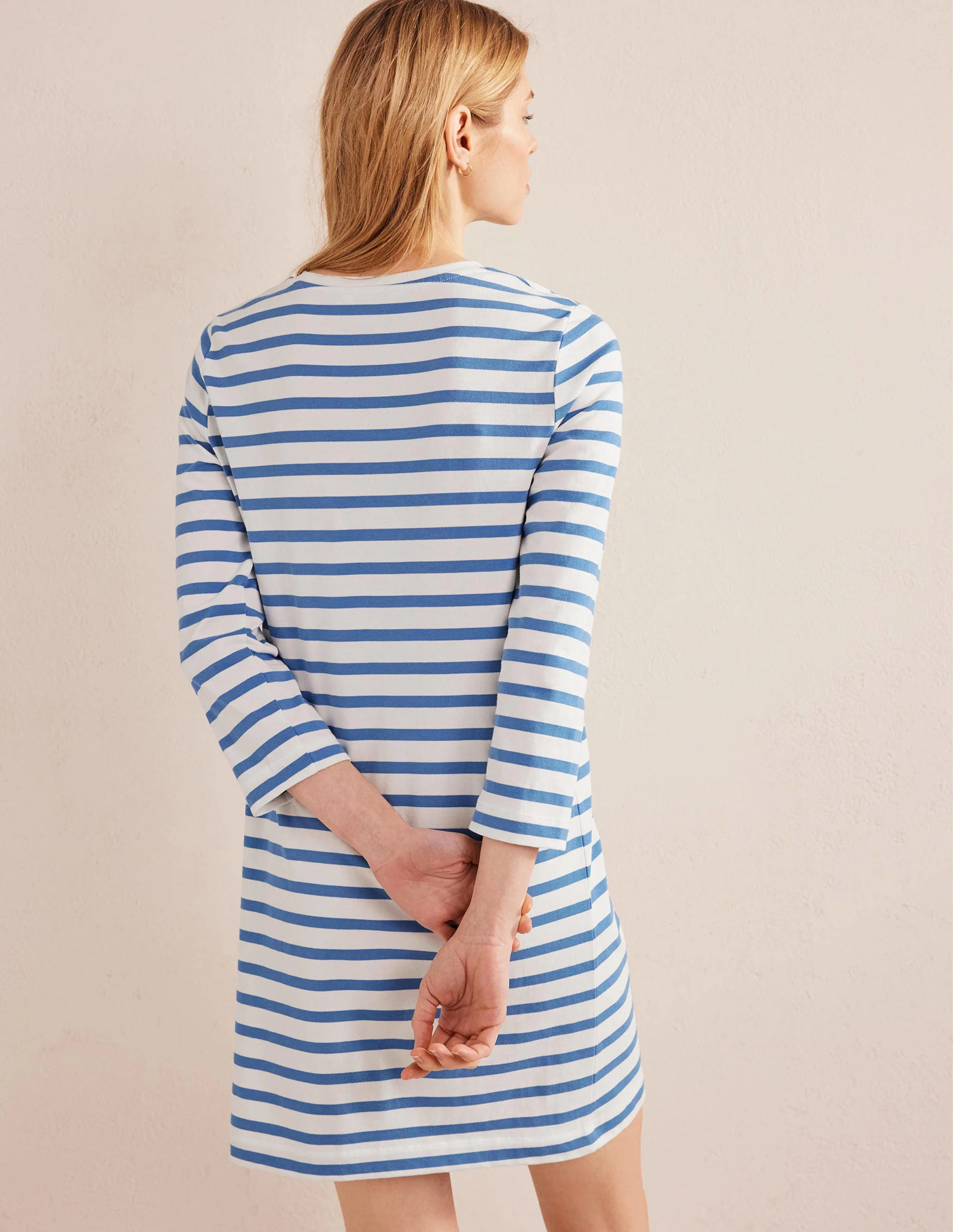 Mini-T-Shirt-Kleid aus Jersey-Naturweiß/Blau, Gestreift - Image 3