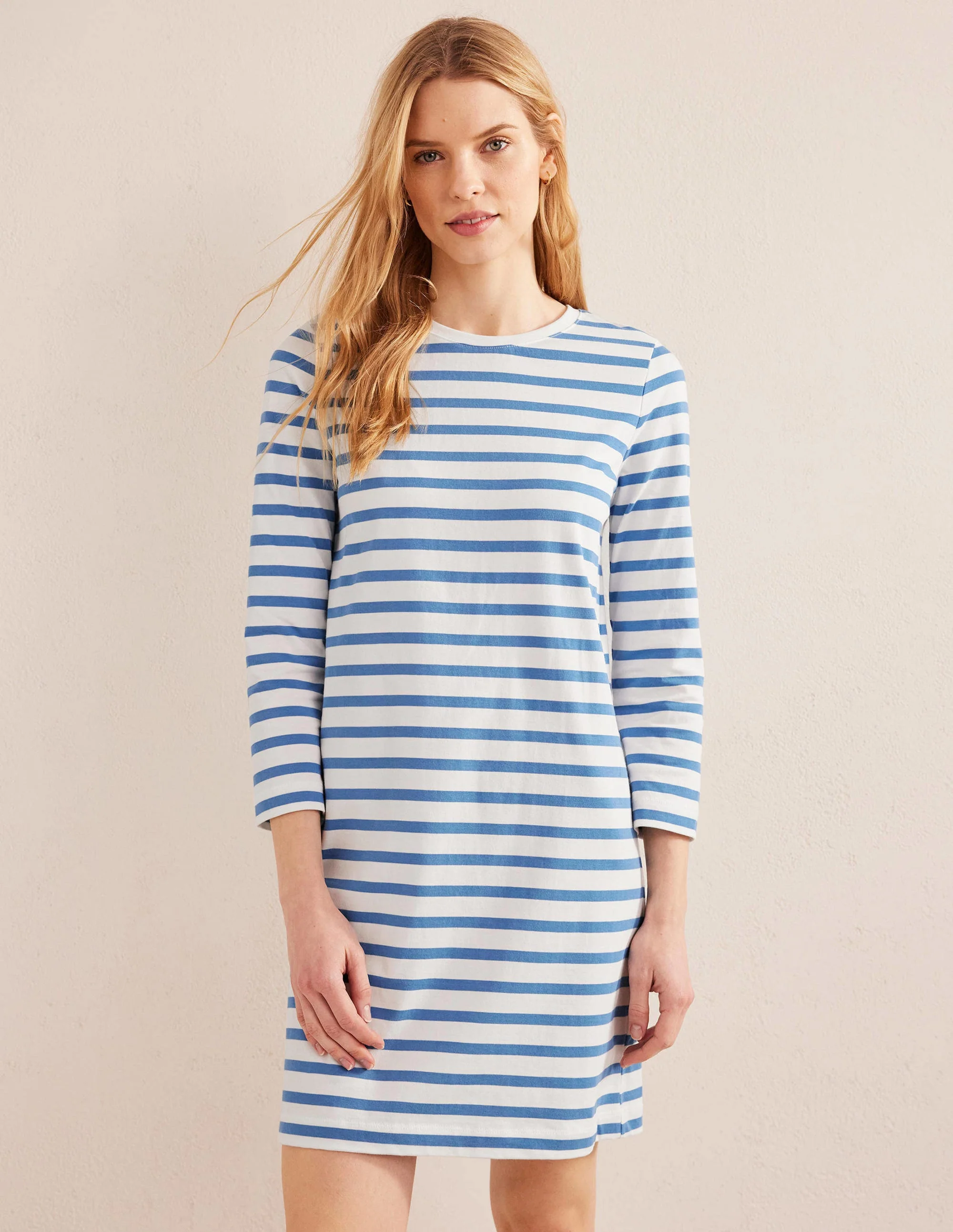 Mini-T-Shirt-Kleid aus Jersey-Naturweiß/Blau, Gestreift - Image 4