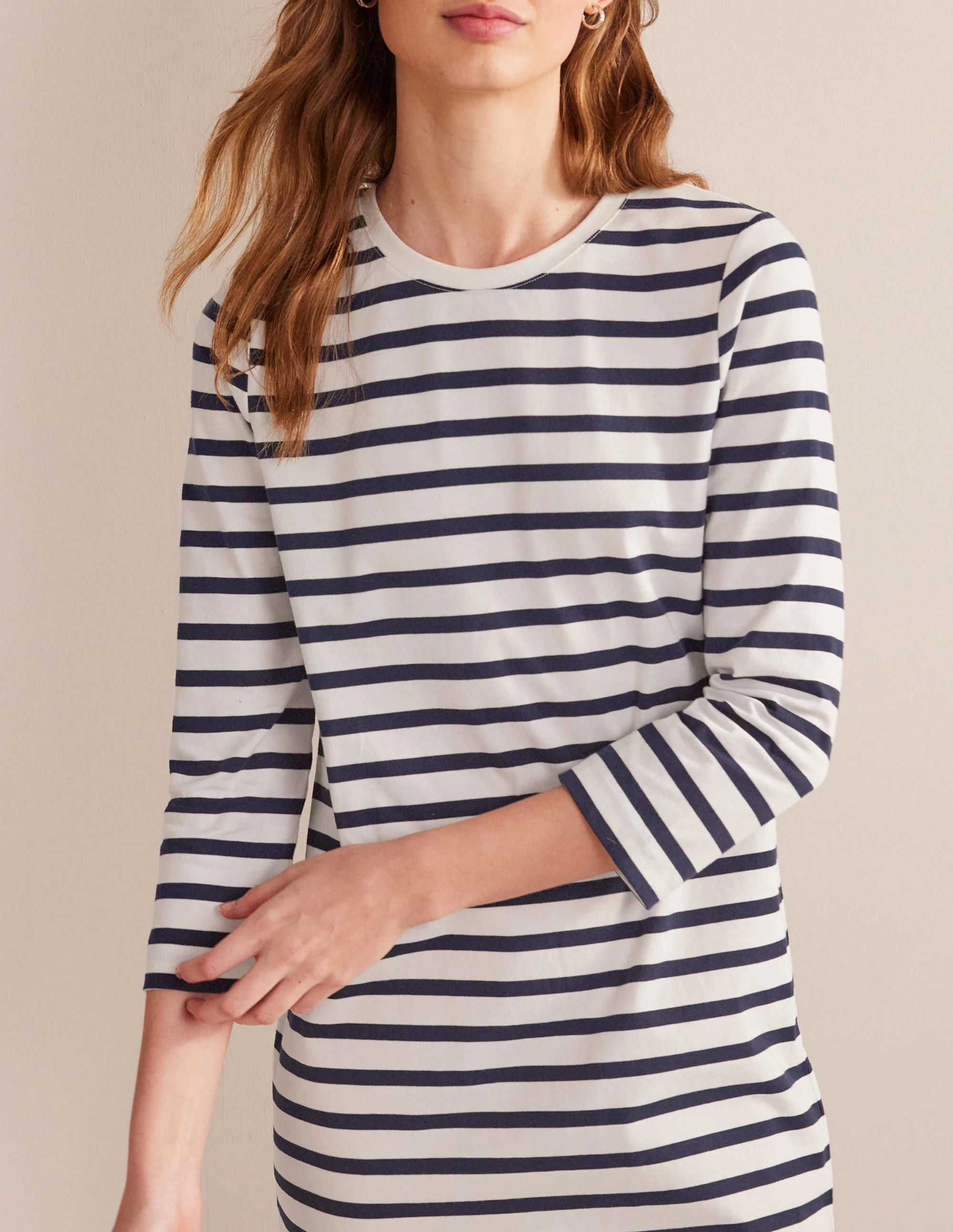 Mini-T-Shirt-Kleid aus Jersey-Naturweiß/Marineblau, Gestreift - Image 2
