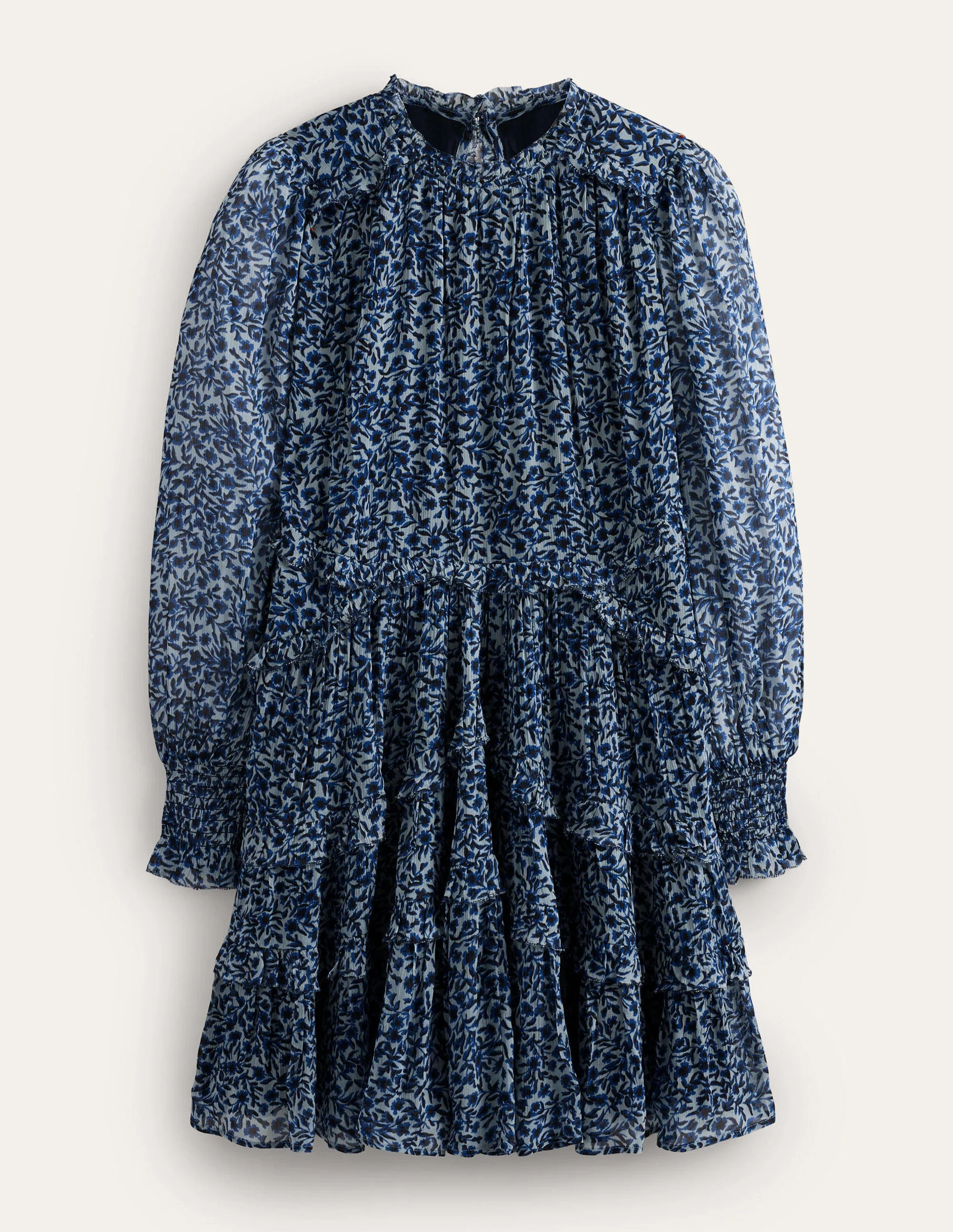 Minikleid mit Rüschen und Rückenausschnitt-Schottergrau, Abstrakte Weinranken - Image 5